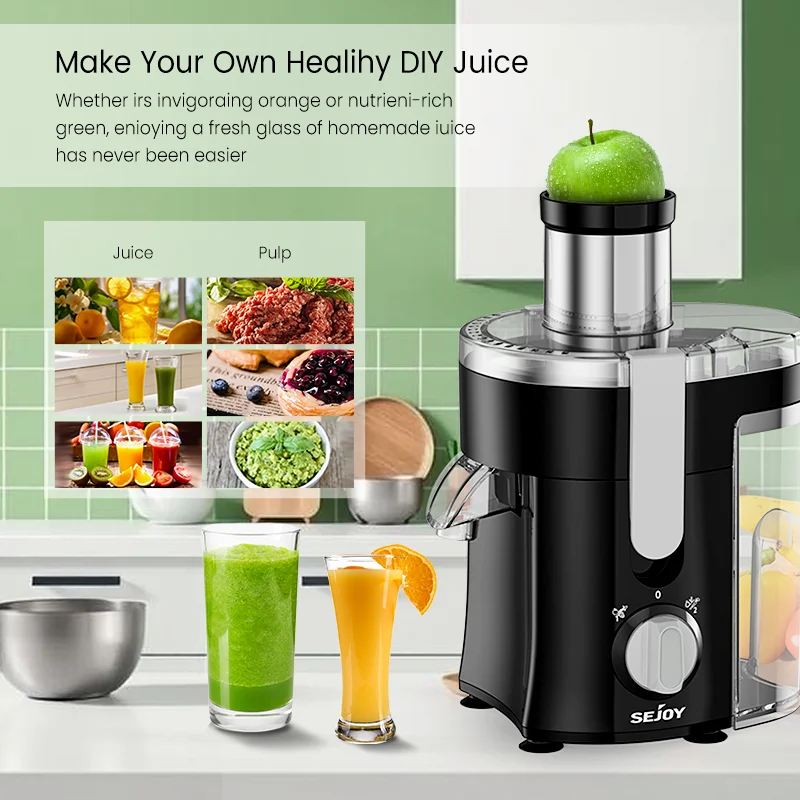 Sejoy Compact Fruits Juicer,Juice Extractor Machine Multiple Safety Features Operation Centrifugal Extractor Speed Adjustable