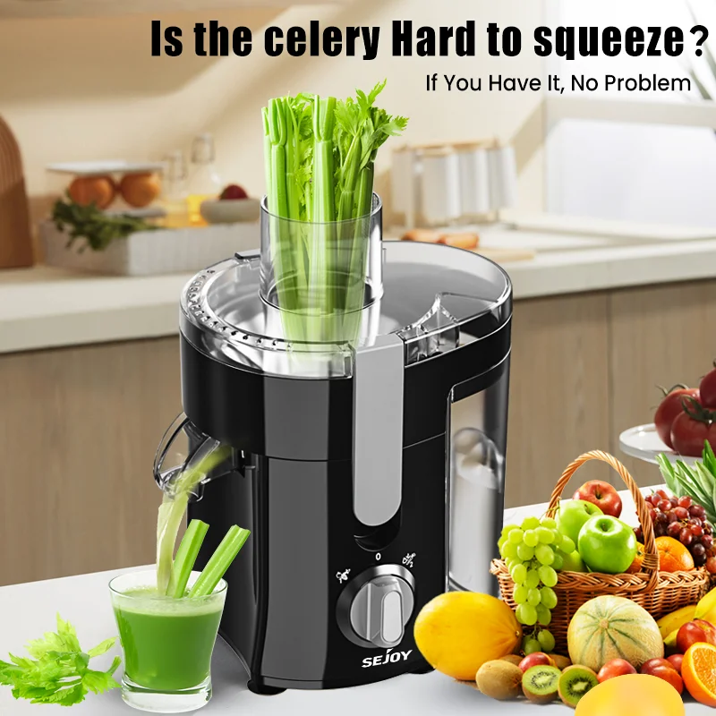 Sejoy Compact Fruits Juicer,Juice Extractor Machine Multiple Safety Features Operation Centrifugal Extractor Speed Adjustable