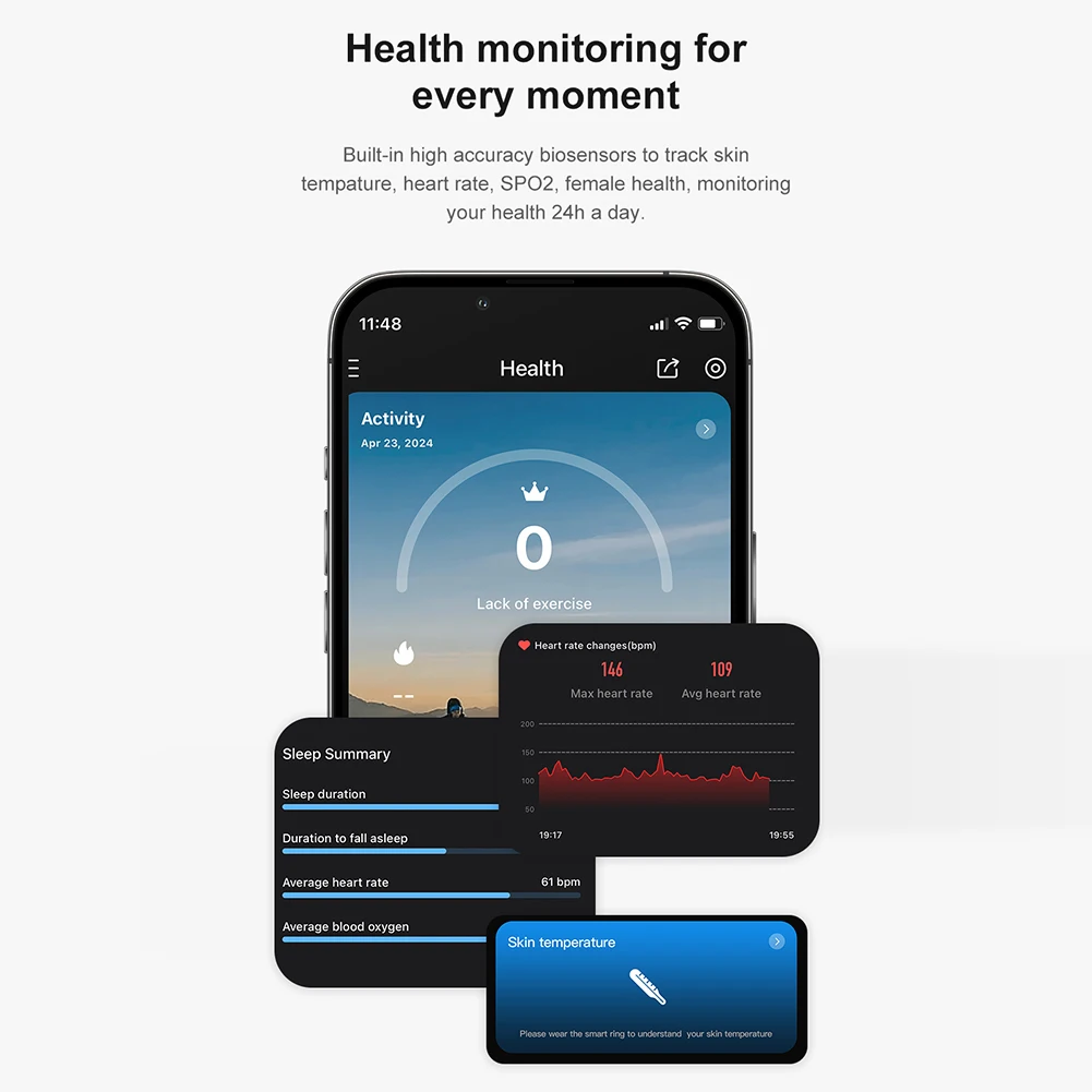 R09 Smart Ring Waterproof Health Fitness Rings Heart Rate Blood Oxygen Sleep Monitoring Fitness Tracker for Xiaomi Samsung Phone