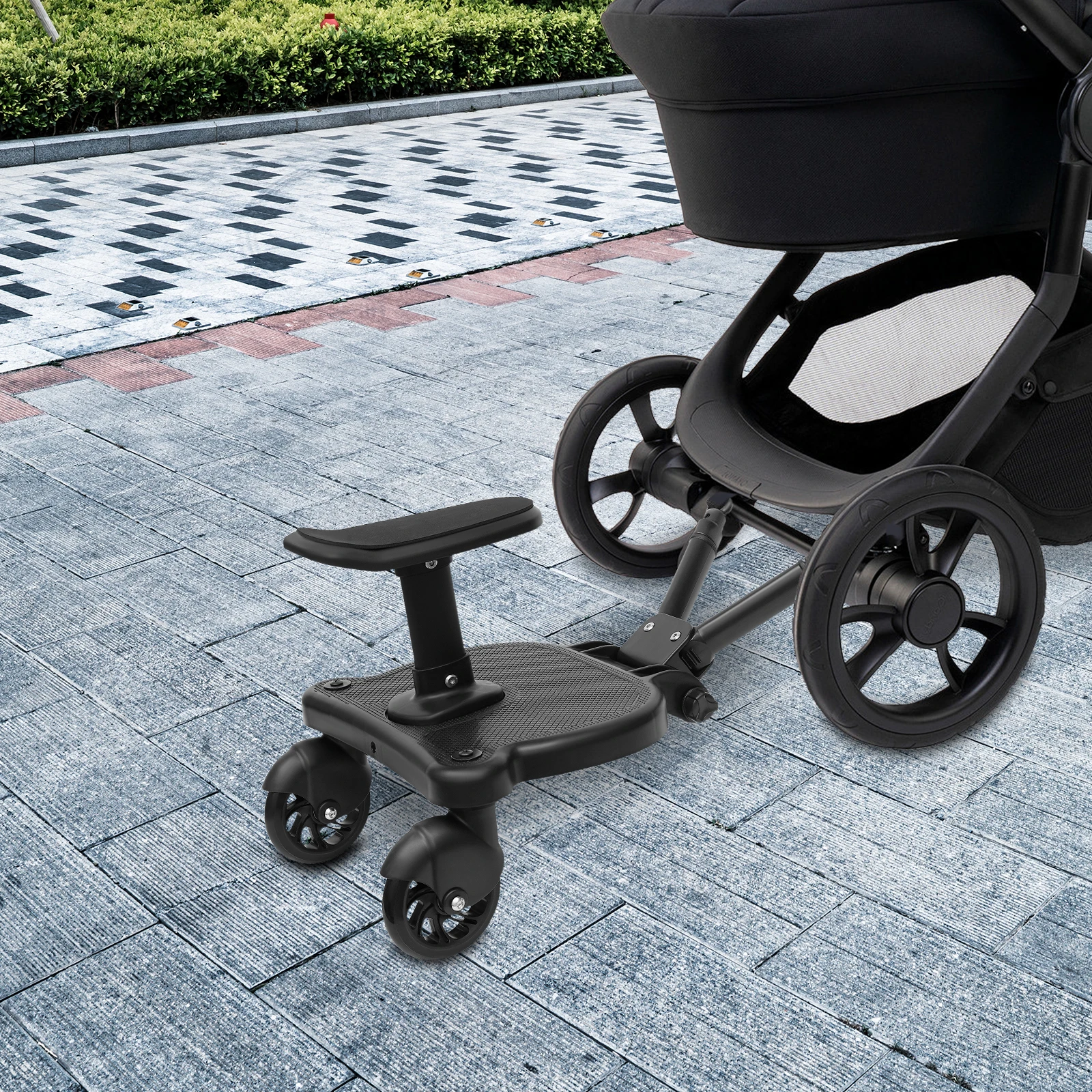 Universal Stroller Board 2 in 1 Removable Seat 55LBS Load PP PU EVA Adjustable Standing Sitting Kids 3-7