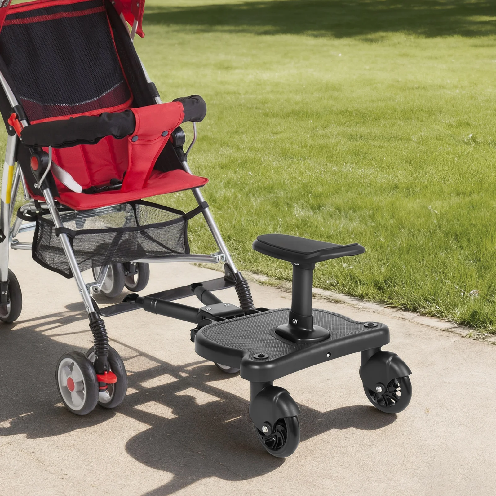 Universal Stroller Board 2 in 1 Removable Seat 55LBS Load PP PU EVA Adjustable Standing Sitting Kids 3-7