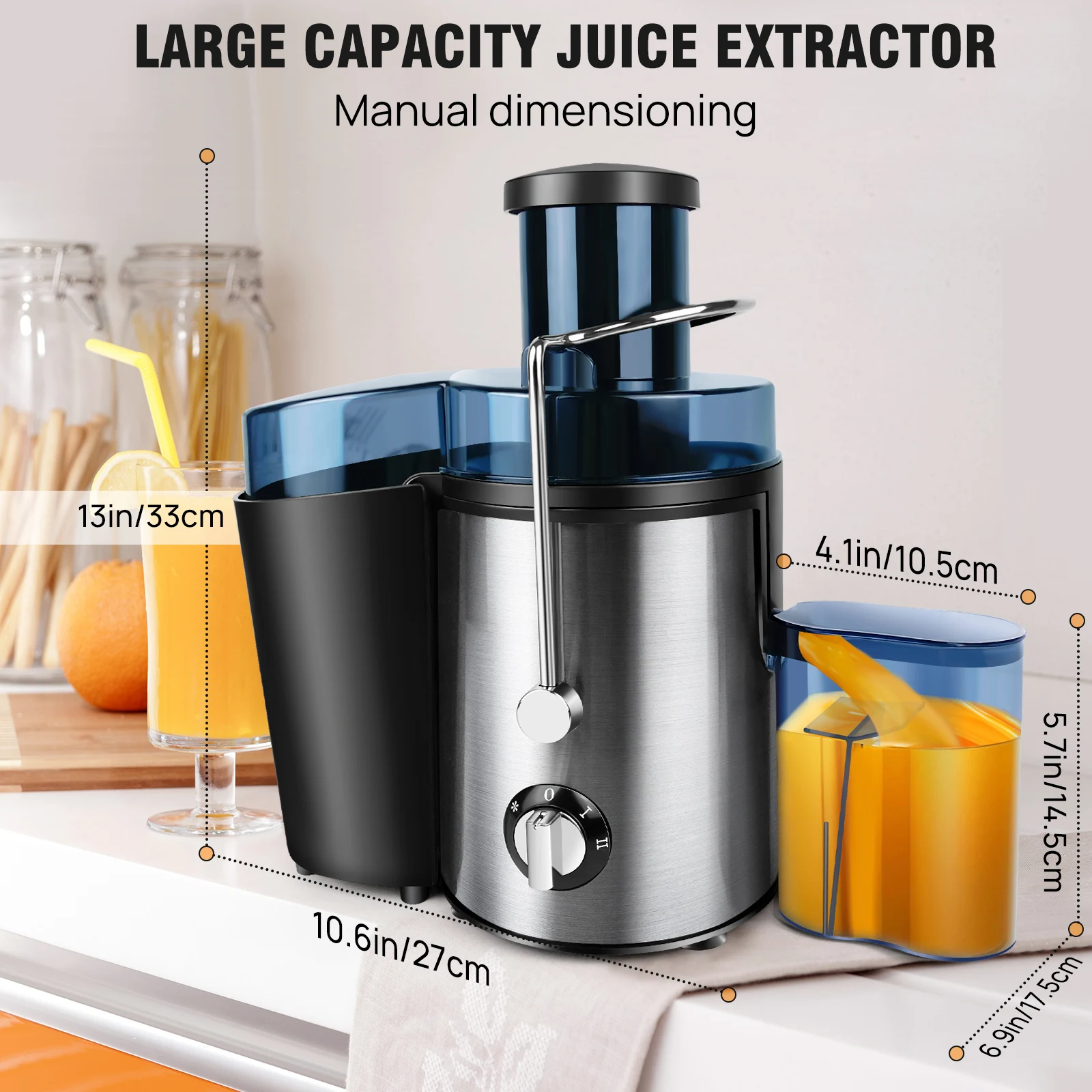Centrifugal fruit and vegetable juicer, 65mm wide-mouth design, 1000W, rapid juicing, 500ml juice cup