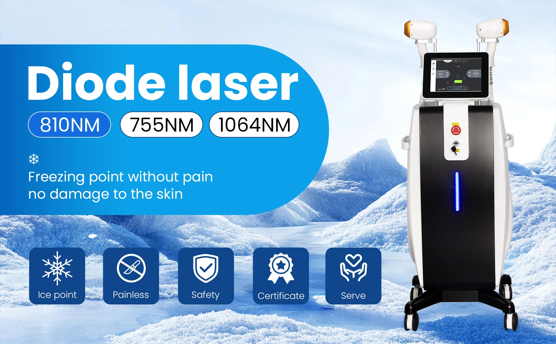 Diode Laser Hair Removal Device810 5000W 16Bars Upgraded Version Painless Permanent Hair Removal Three Wavelength Cooling System