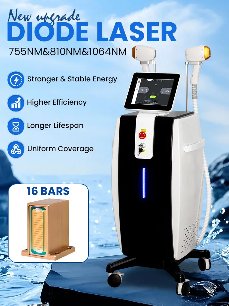 Diode Laser Hair Removal Device810 5000W 16Bars Upgraded Version Painless Permanent Hair Removal Three Wavelength Cooling System