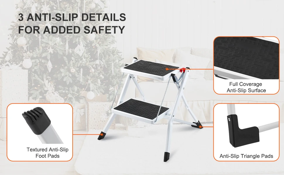 SucceBuy Step Ladder 1/2-Step 330lbs Capacity Ergonomic Folding Steel Step Stool with Wide Anti-Slip Pedal Multi-Use for House