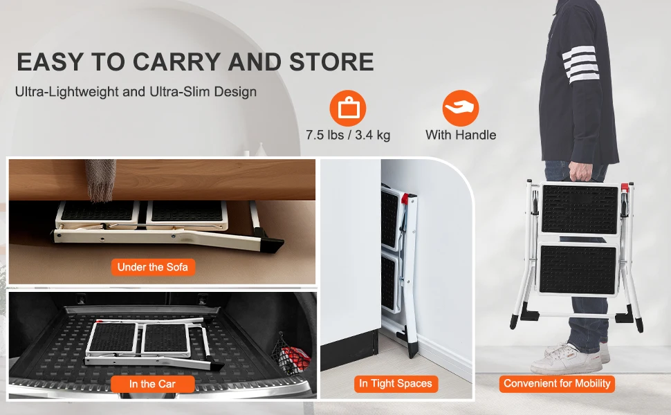 SucceBuy Step Ladder 1/2-Step 330lbs Capacity Ergonomic Folding Steel Step Stool with Wide Anti-Slip Pedal Multi-Use for House