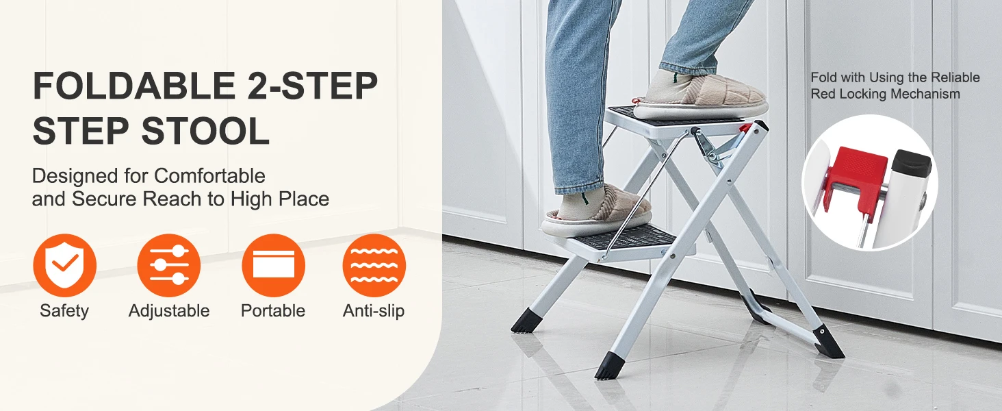 SucceBuy Step Ladder 1/2-Step 330lbs Capacity Ergonomic Folding Steel Step Stool with Wide Anti-Slip Pedal Multi-Use for House