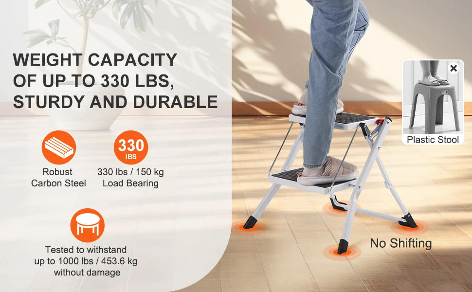 SucceBuy Step Ladder 1/2-Step 330lbs Capacity Ergonomic Folding Steel Step Stool with Wide Anti-Slip Pedal Multi-Use for House