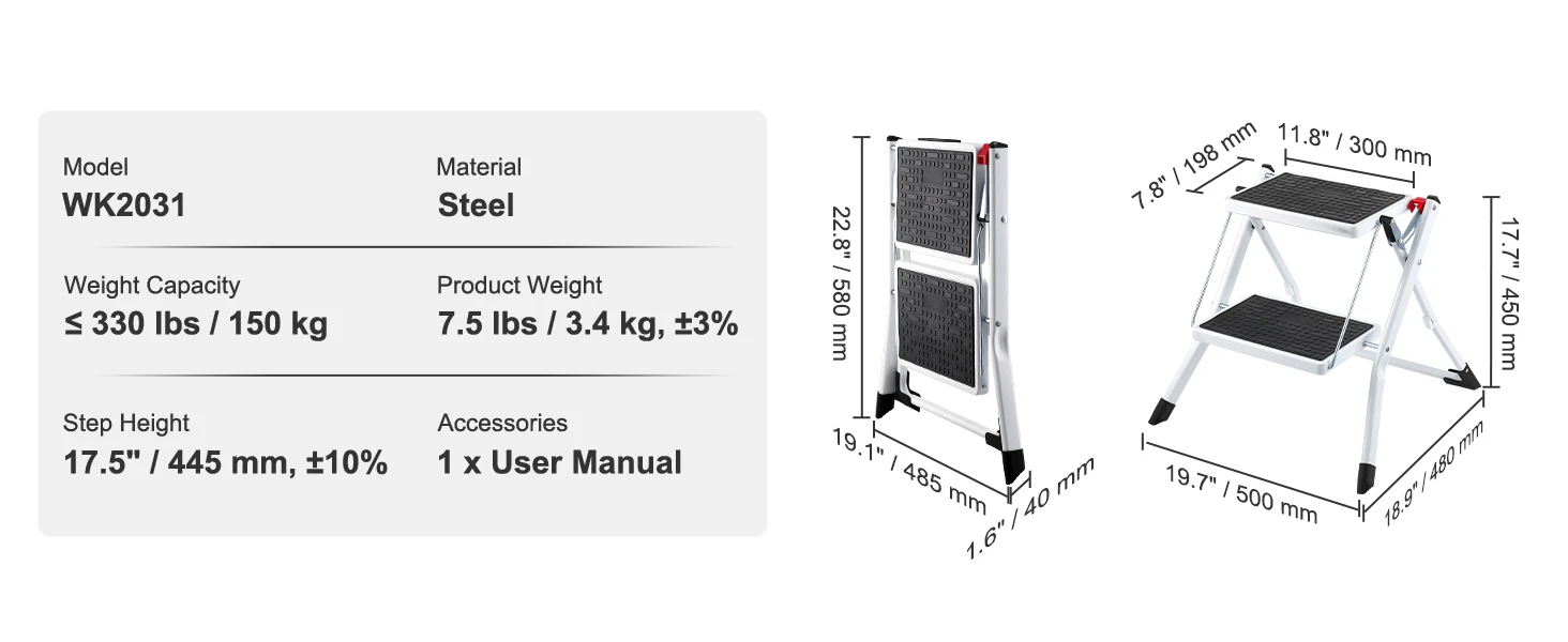 SucceBuy Step Ladder 1/2-Step 330lbs Capacity Ergonomic Folding Steel Step Stool with Wide Anti-Slip Pedal Multi-Use for House