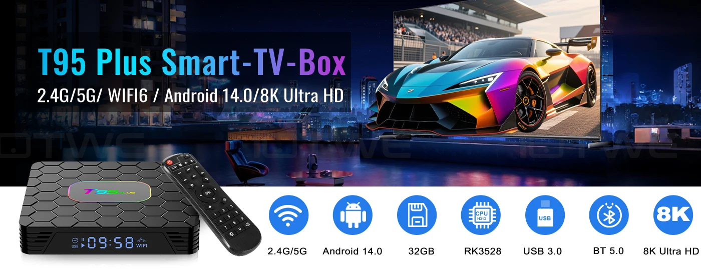 T95 PLUS Smart TV Box Android 14 Set-Top-Box RK3528 Quad Core 8K WIFI6 BT5.0 Google Voice Streaming Media Player Set-Top-Box