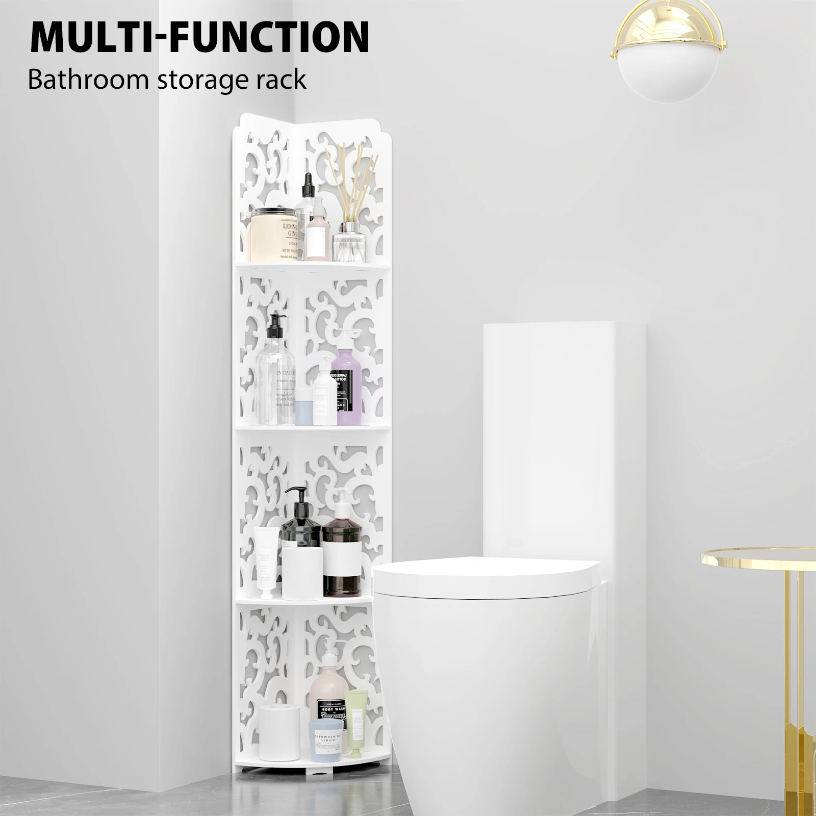 4 Tier Bathroom Corner Cabinet Storage Unit, Floor Standing, PVC Waterproof for Bathroom Living Room