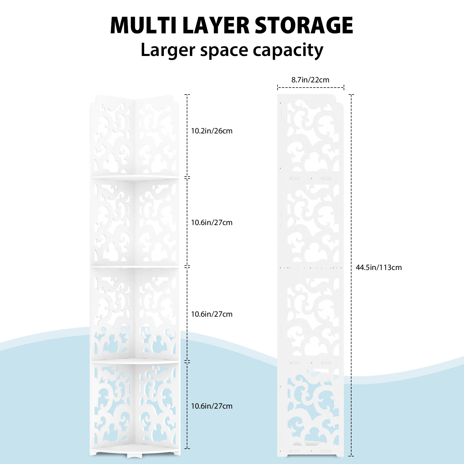 4 Tier Bathroom Corner Cabinet Storage Unit, Floor Standing, PVC Waterproof for Bathroom Living Room