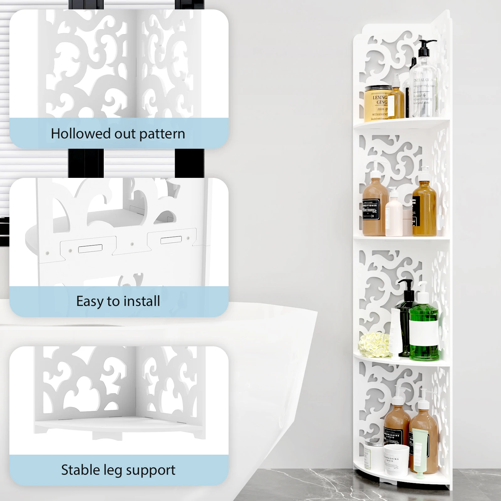 4 Tier Bathroom Corner Cabinet Storage Unit, Floor Standing, PVC Waterproof for Bathroom Living Room