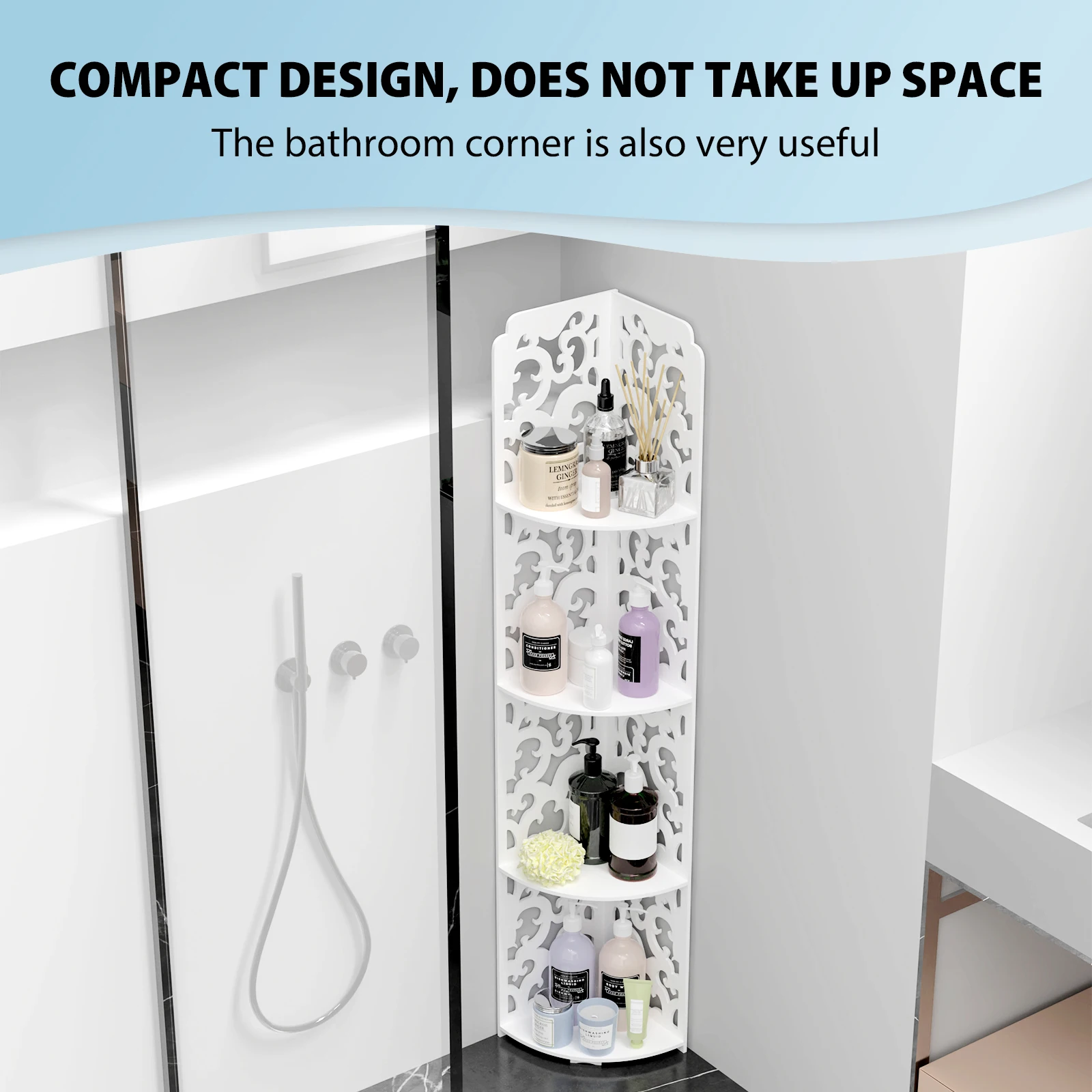 4 Tier Bathroom Corner Cabinet Storage Unit, Floor Standing, PVC Waterproof for Bathroom Living Room