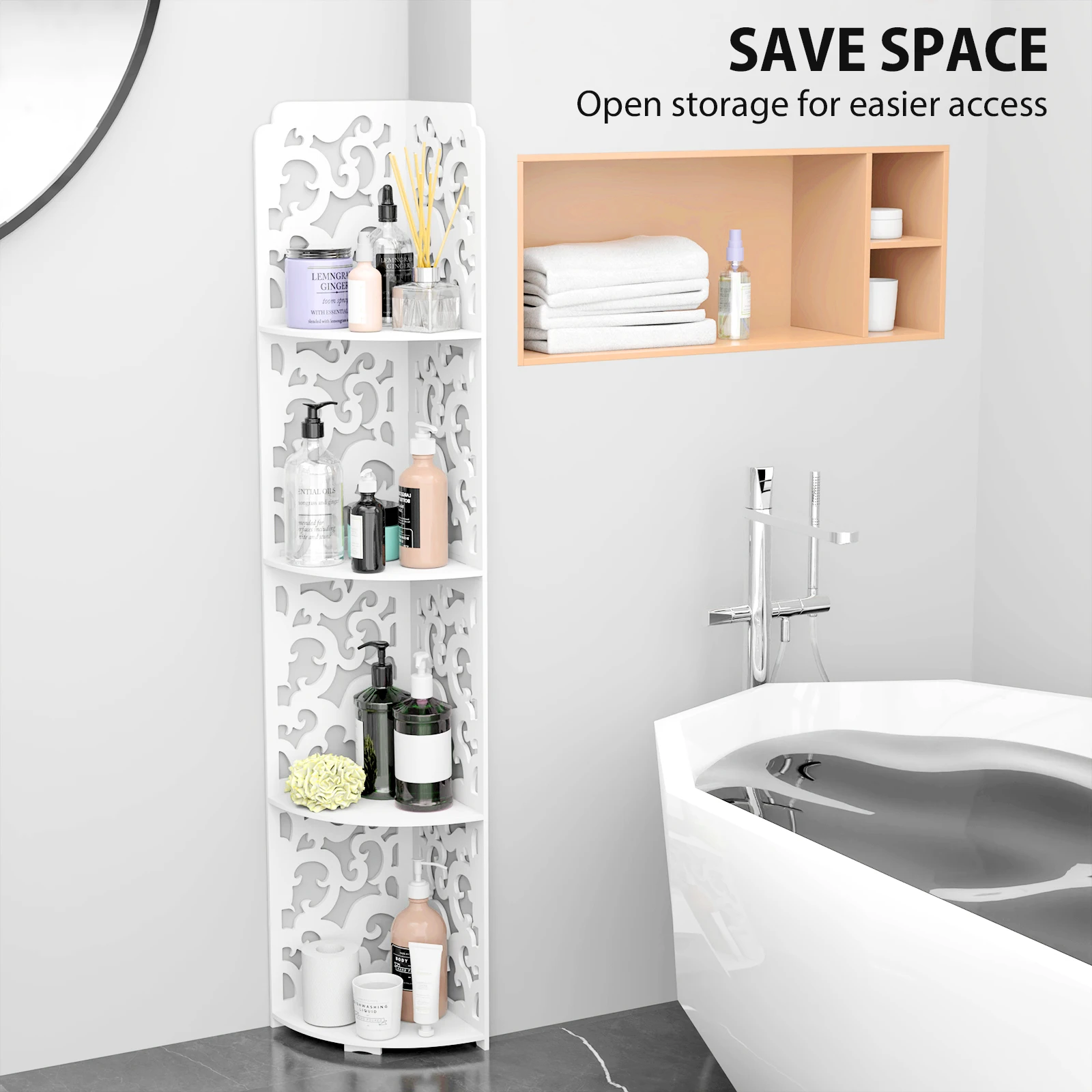4 Tier Bathroom Corner Cabinet Storage Unit, Floor Standing, PVC Waterproof for Bathroom Living Room