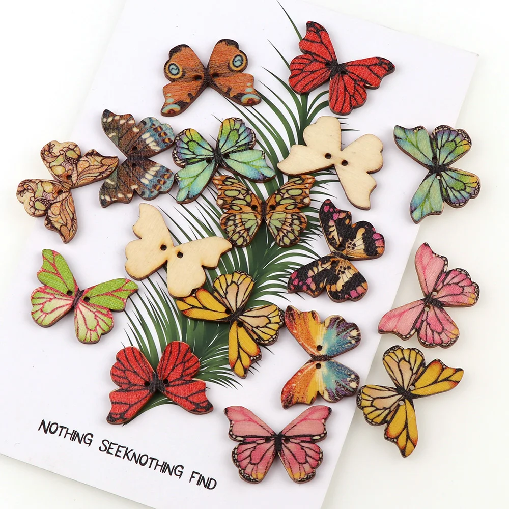 50PC 2 Holes 3 Size Colorful Butterfly Wooden Buttons Fit Sewing And Scrapbooking Sewing Buttons For Craft DIY Mixed