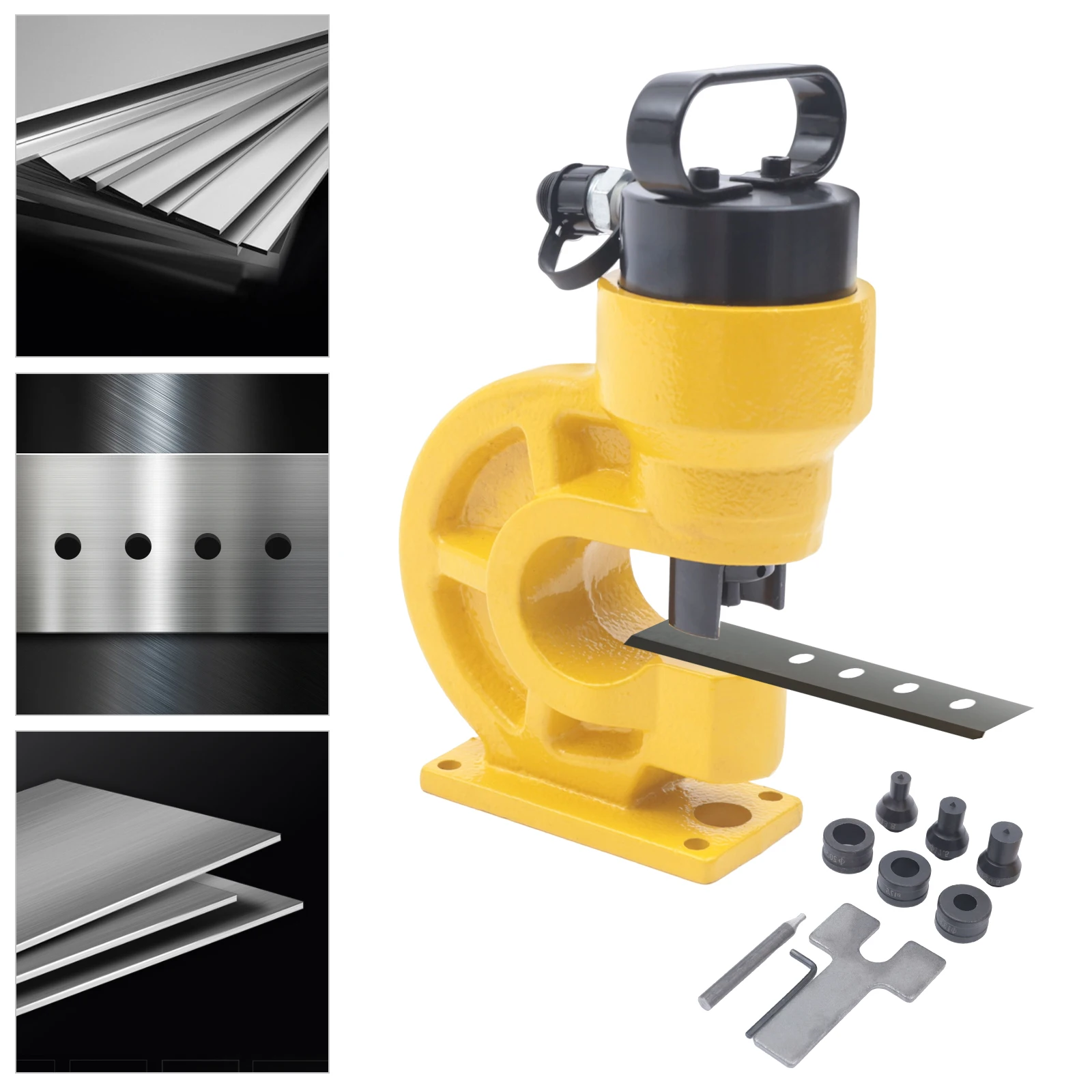 31T Hydraulic Punching Machine 95mm Throat Depth for Copper Iron Aluminum Steel, 4 Punching Dies Set, Portable Hole Puncher for Bus Bar Flat Iron, Heavy Duty Metal Punch Tool W/Padding Plate & Hex Wrench, Electrician DIY Equipment