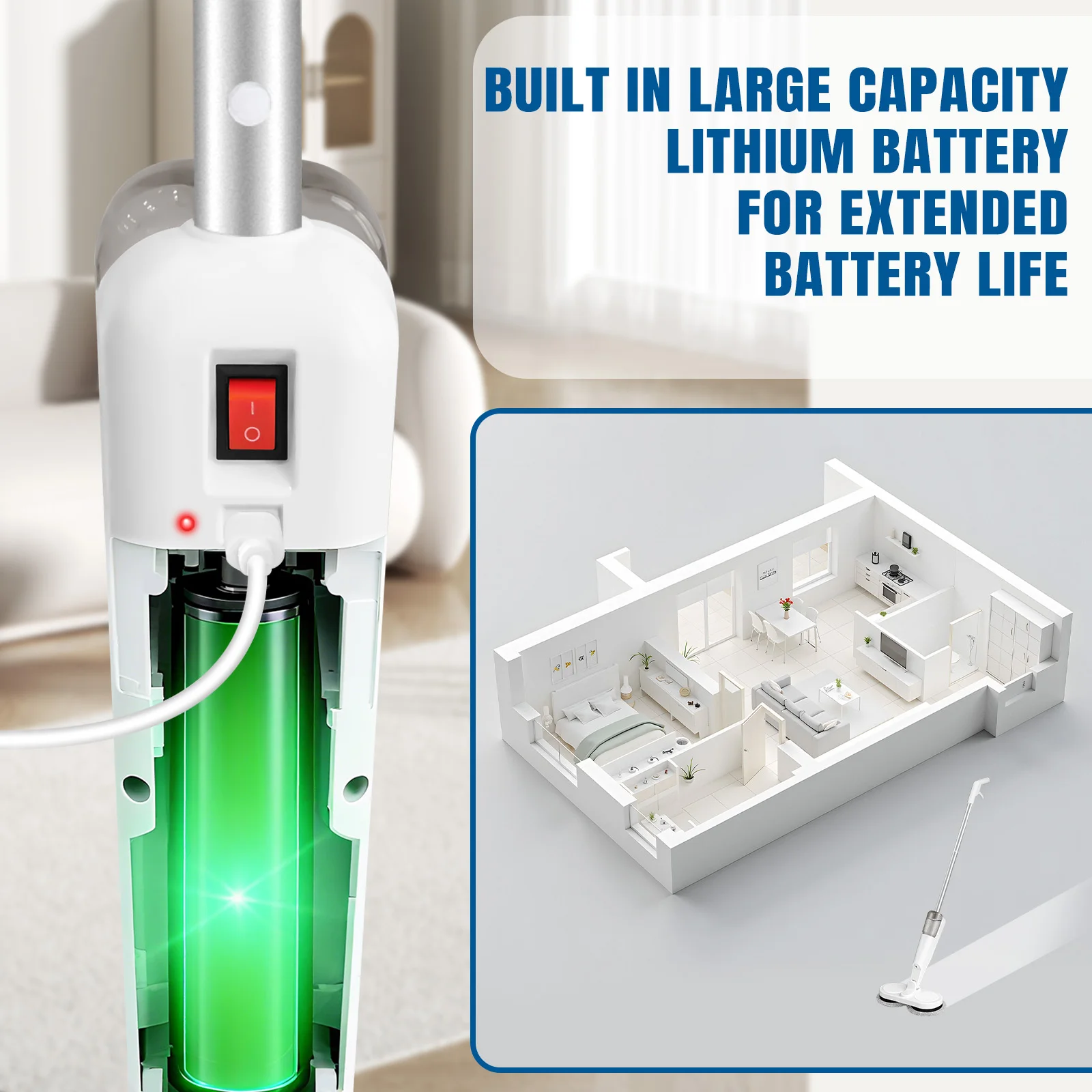 Electric Cordless Spin Mop Cleaner Automatic 2 in 1 Wet & Dry Home Cleaner Car Glass Ceiling Door Windows floor scrubber machine