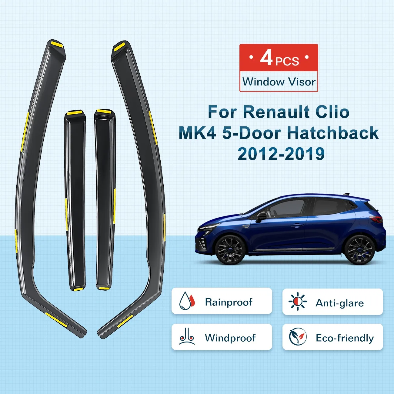 4pcs Wind Deflectors Tinted For Renault Clio MK4 2012-2019 5-Door Hatchback UK
