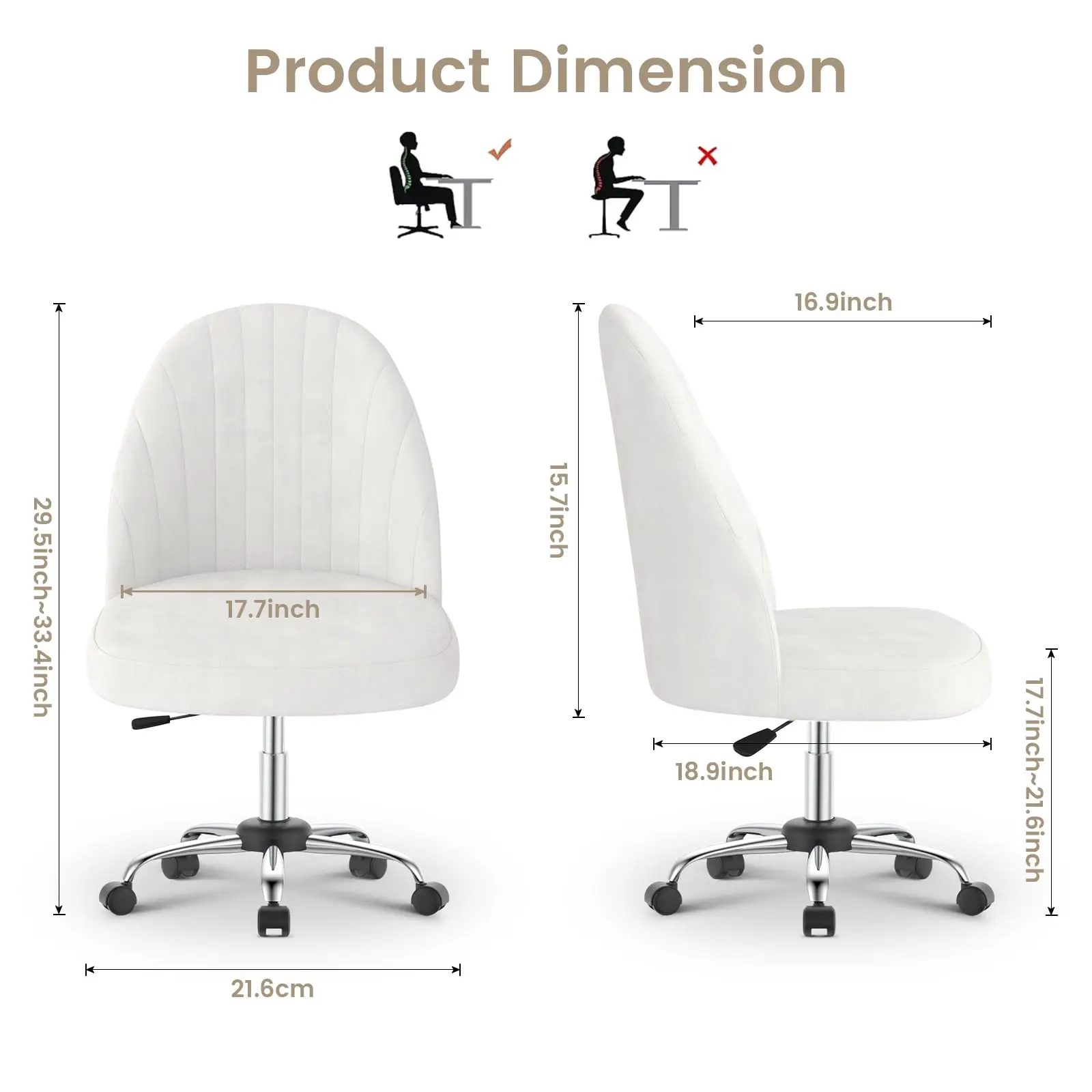 Small Swivel Makeup Vanity Chair Velvet Dressing Table Chairs Comfy Desk Chairs for Bedroom/Home Office Salon Study Stool