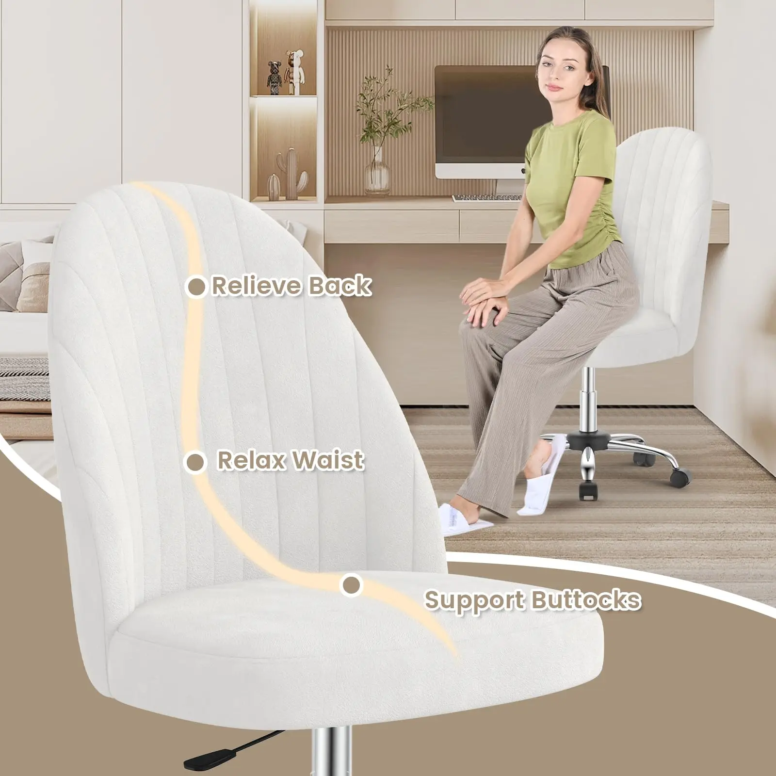 Small Swivel Makeup Vanity Chair Velvet Dressing Table Chairs Comfy Desk Chairs for Bedroom/Home Office Salon Study Stool