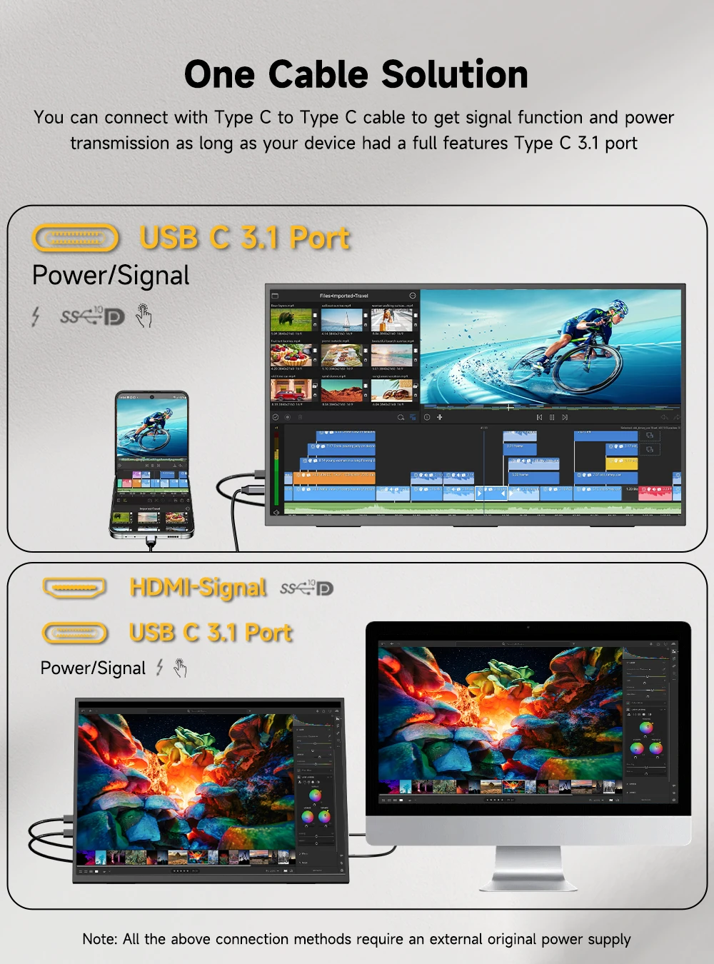 UPERFECT 23.8” 120Hz Portable Computer Monitor 1080P HDR FreeSync Mountable Gaming Display W/ 180° Adjustable Stand USB-C HDMI