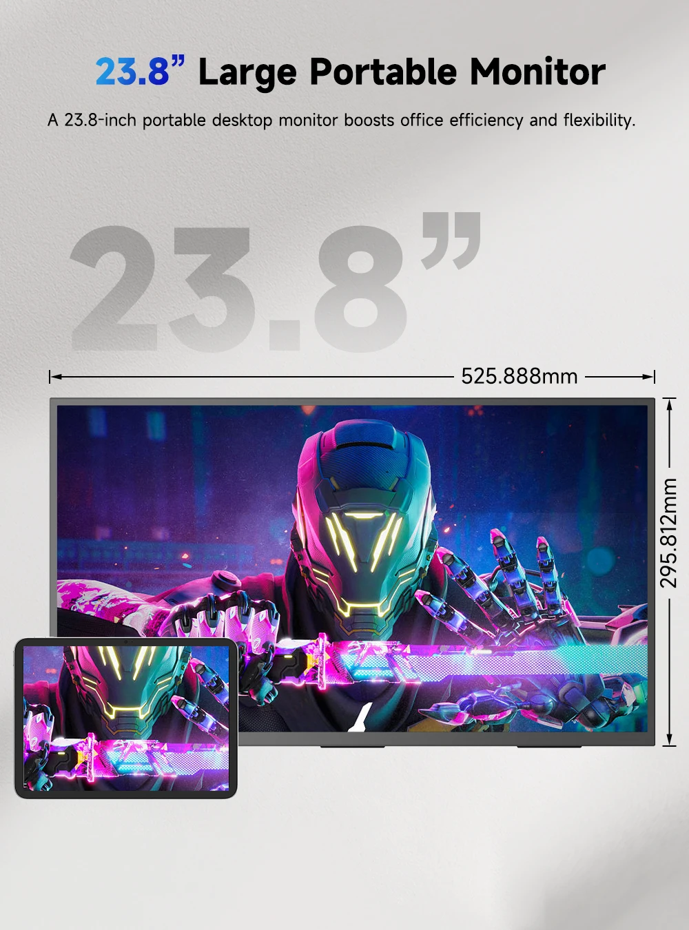 UPERFECT 23.8” 120Hz Portable Computer Monitor 1080P HDR FreeSync Mountable Gaming Display W/ 180° Adjustable Stand USB-C HDMI