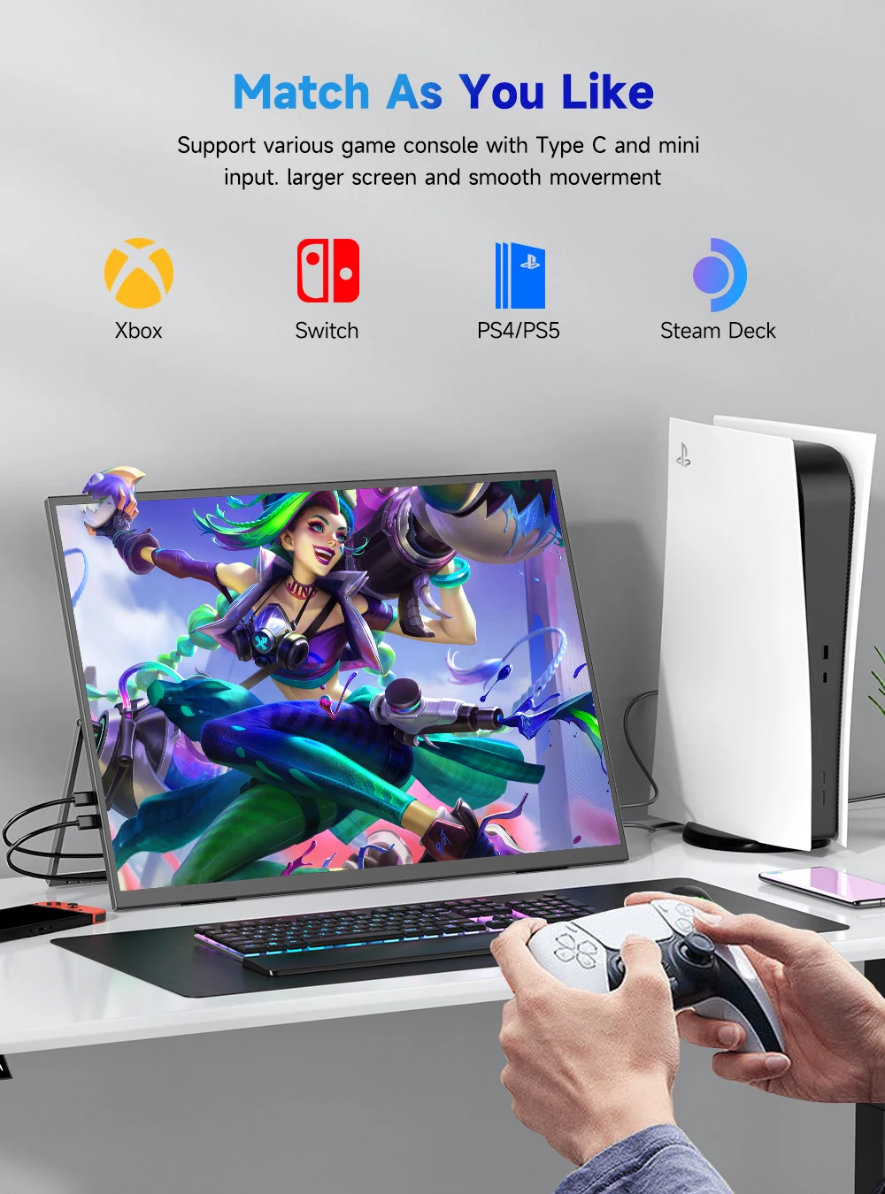UPERFECT 23.8” 120Hz Portable Computer Monitor 1080P HDR FreeSync Mountable Gaming Display W/ 180° Adjustable Stand USB-C HDMI