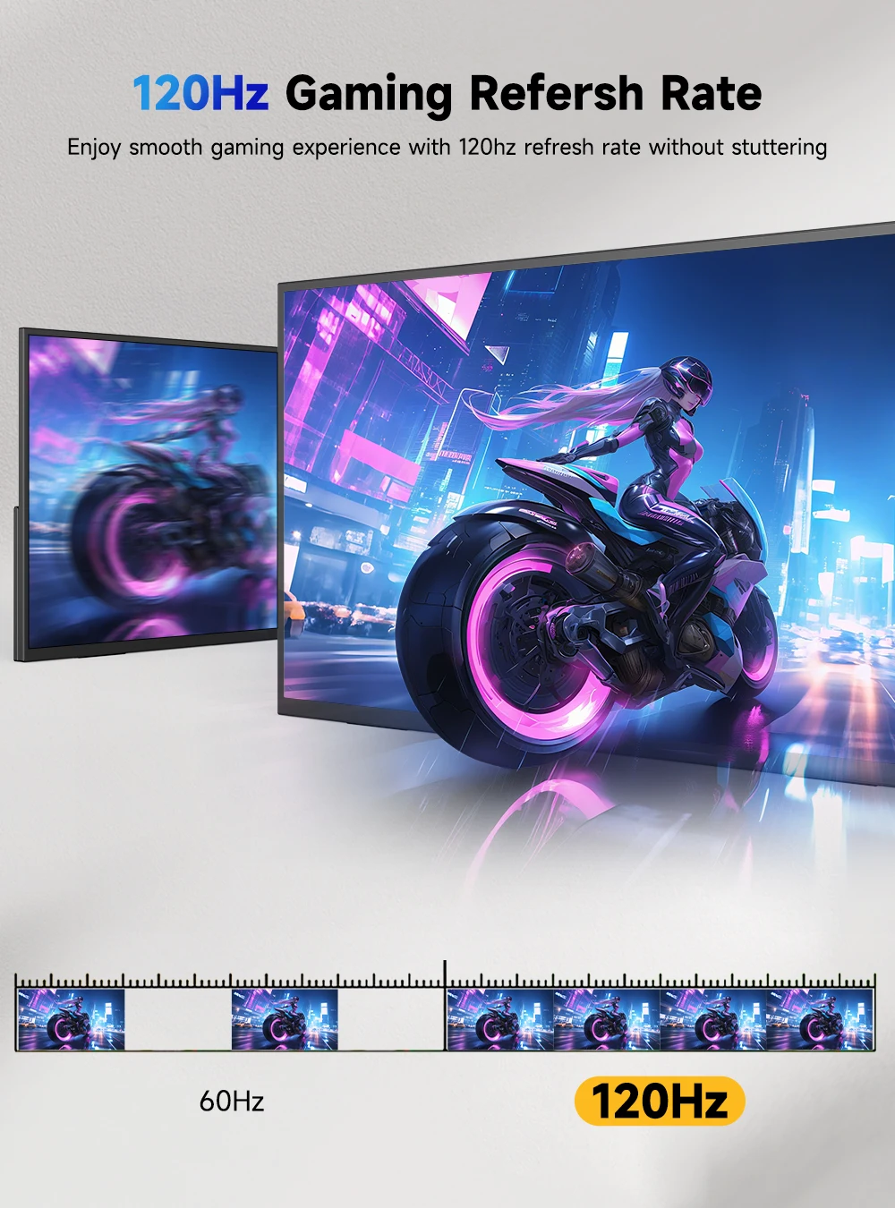 UPERFECT 23.8” 120Hz Portable Computer Monitor 1080P HDR FreeSync Mountable Gaming Display W/ 180° Adjustable Stand USB-C HDMI