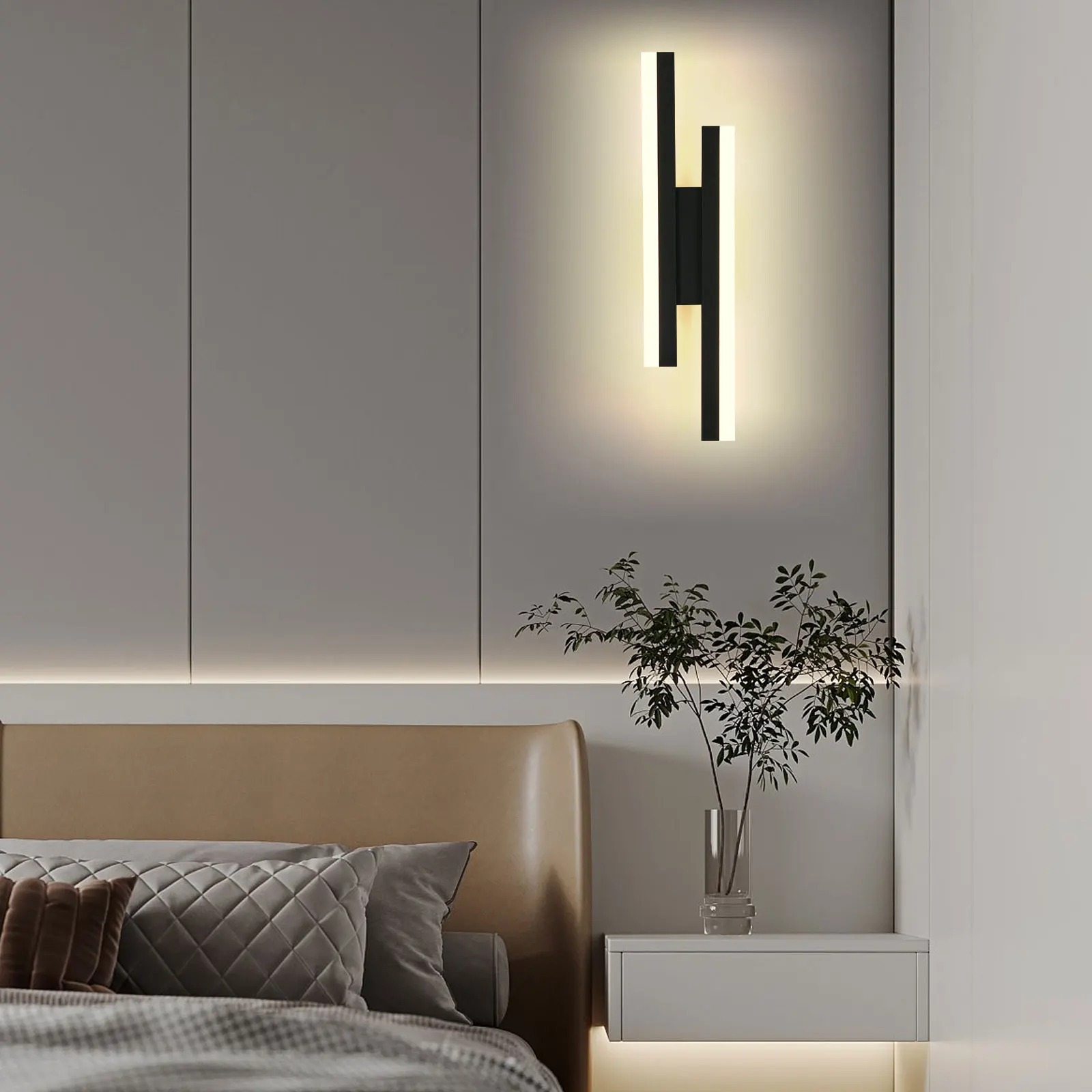 16W LED Wall Lights,Modern Black Long Wall Sconces Fixtures Acrylic for Living Room Hallway Balcony,Warm Light 3000K