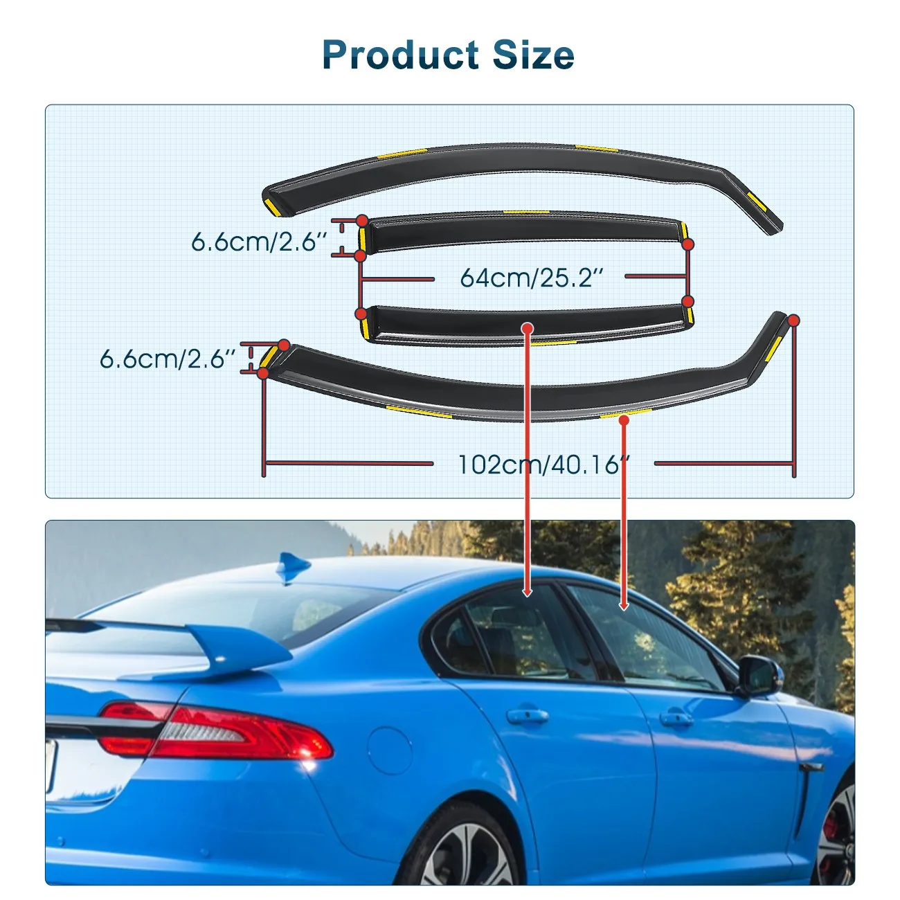 For Jaguar XF X250 MK1 2007-2015 4 Door Saloon Wind Deflectors 4pc Tinted + Clip
