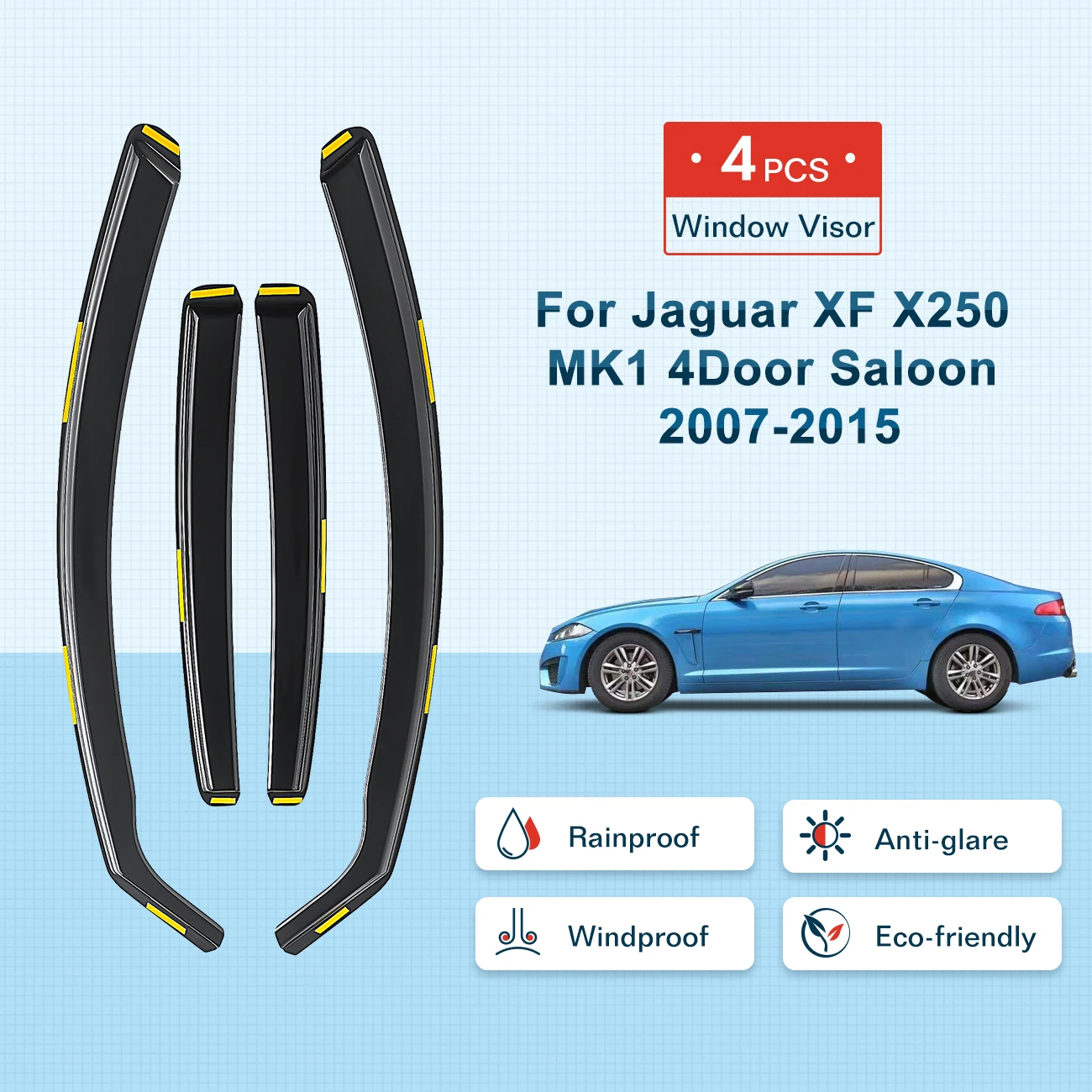 For Jaguar XF X250 MK1 2007-2015 4 Door Saloon Wind Deflectors 4pc Tinted + Clip