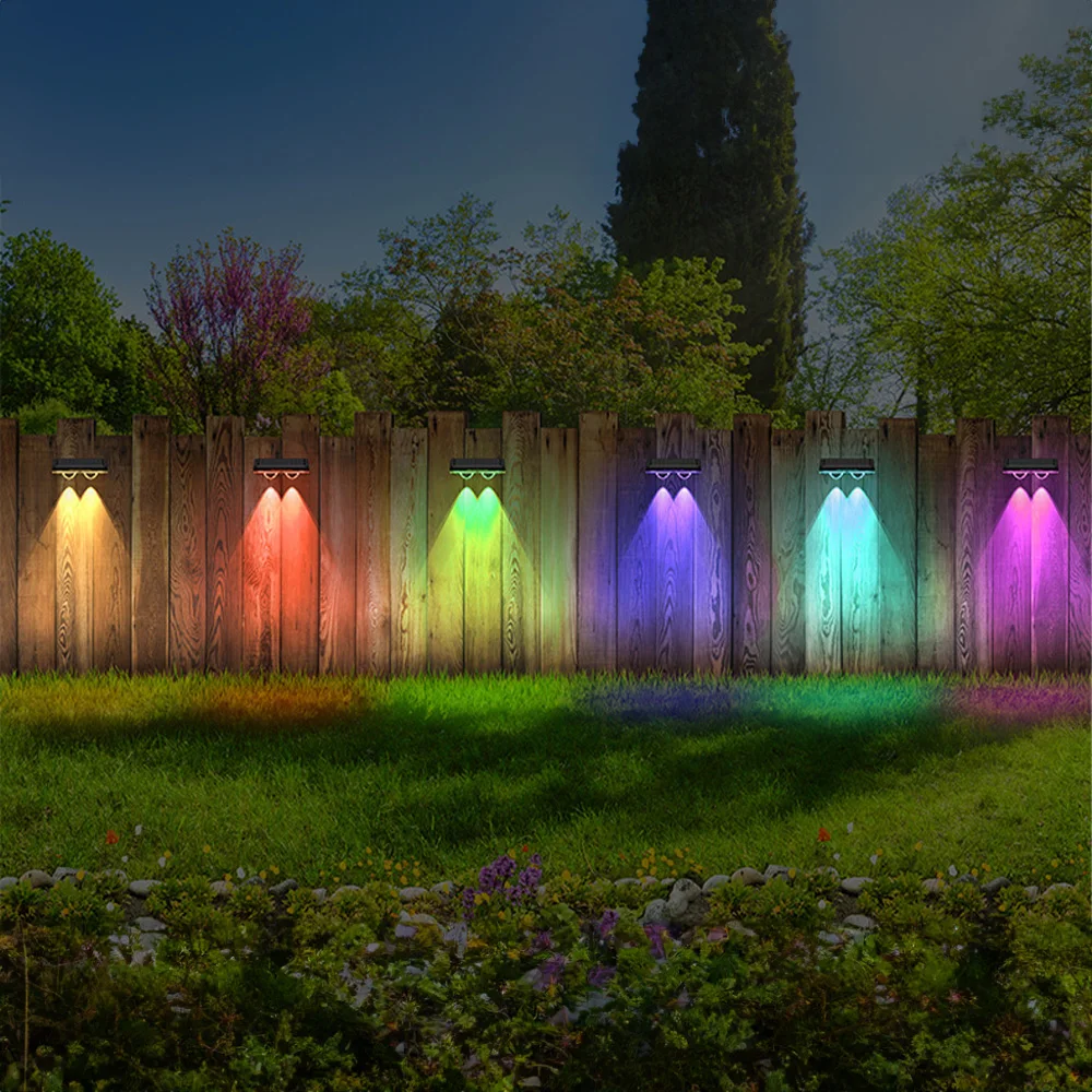 RGB Solar Wall Lamp Outdoor LED Solar Lighting Fence Lights RGB & 3 Colors Auto ON/Off Wall Lights for Garden Courtyard Decor