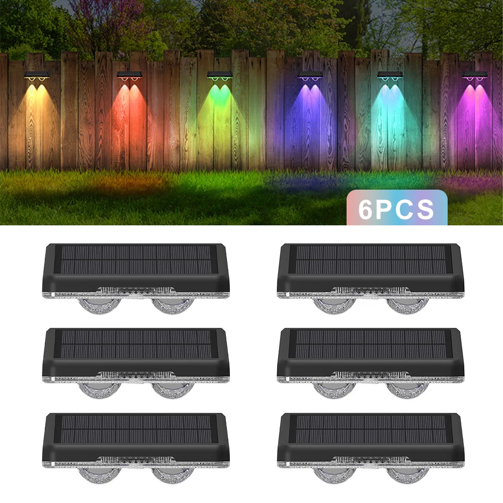 RGB Solar Wall Lamp Outdoor LED Solar Lighting Fence Lights RGB & 3 Colors Auto ON/Off Wall Lights for Garden Courtyard Decor