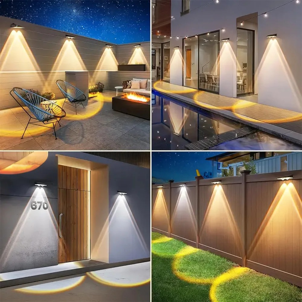 RGB Solar Wall Lamp Outdoor LED Solar Lighting Fence Lights RGB & 3 Colors Auto ON/Off Wall Lights for Garden Courtyard Decor