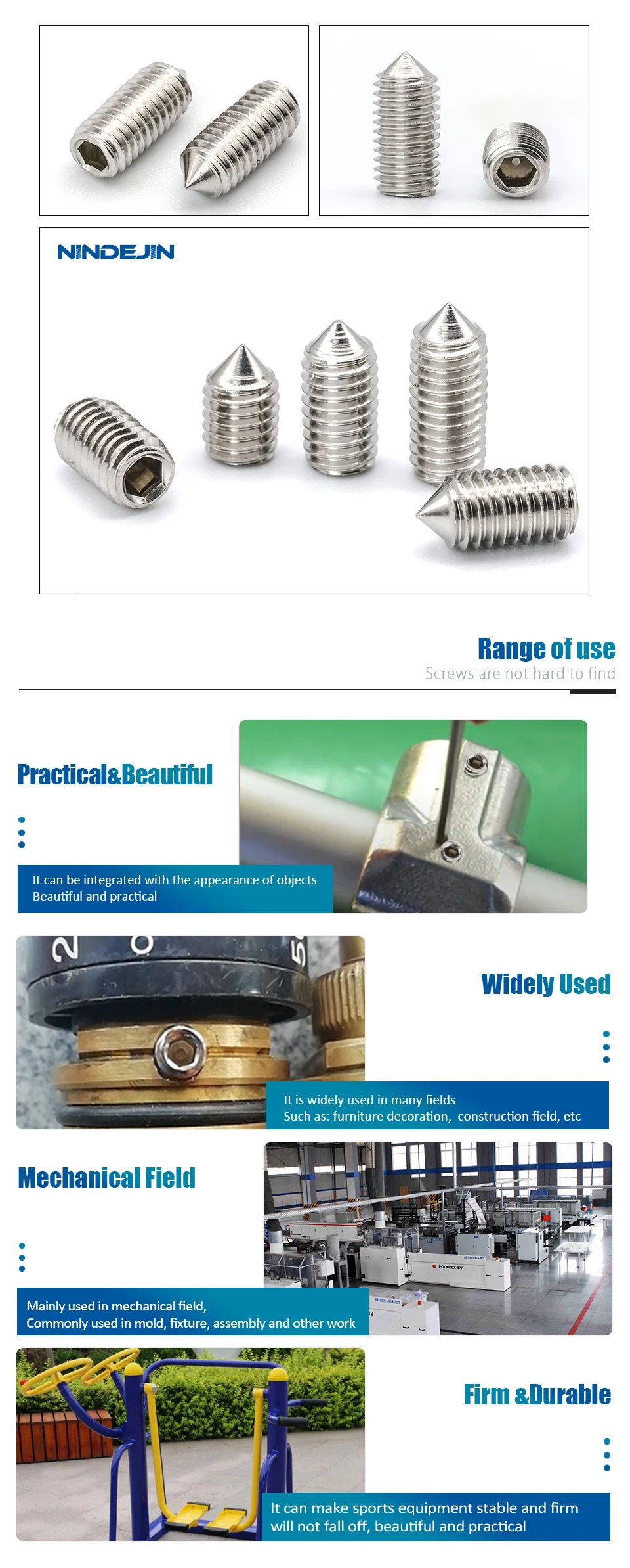 2-50pcs/pack Hexagon Socket Set Screw Cone Point M2 M2.5 M3 M4 M5 M6 M8 M10 M12 304 Stainless Steel Headless Allen Set Screw