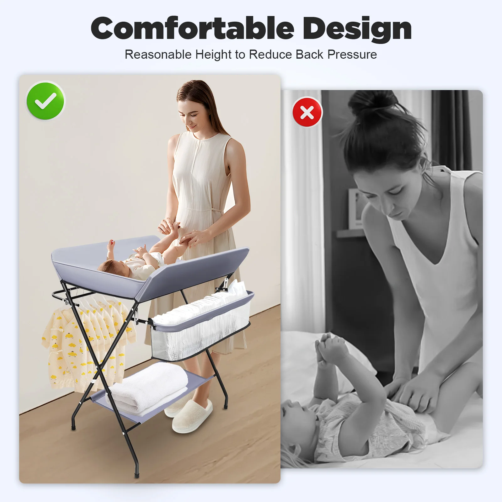 Foldable Baby Changing Table with Storage Portable Diaper Station Nursery Organizer 55 lbs Capacity for Infants 0-12 Months