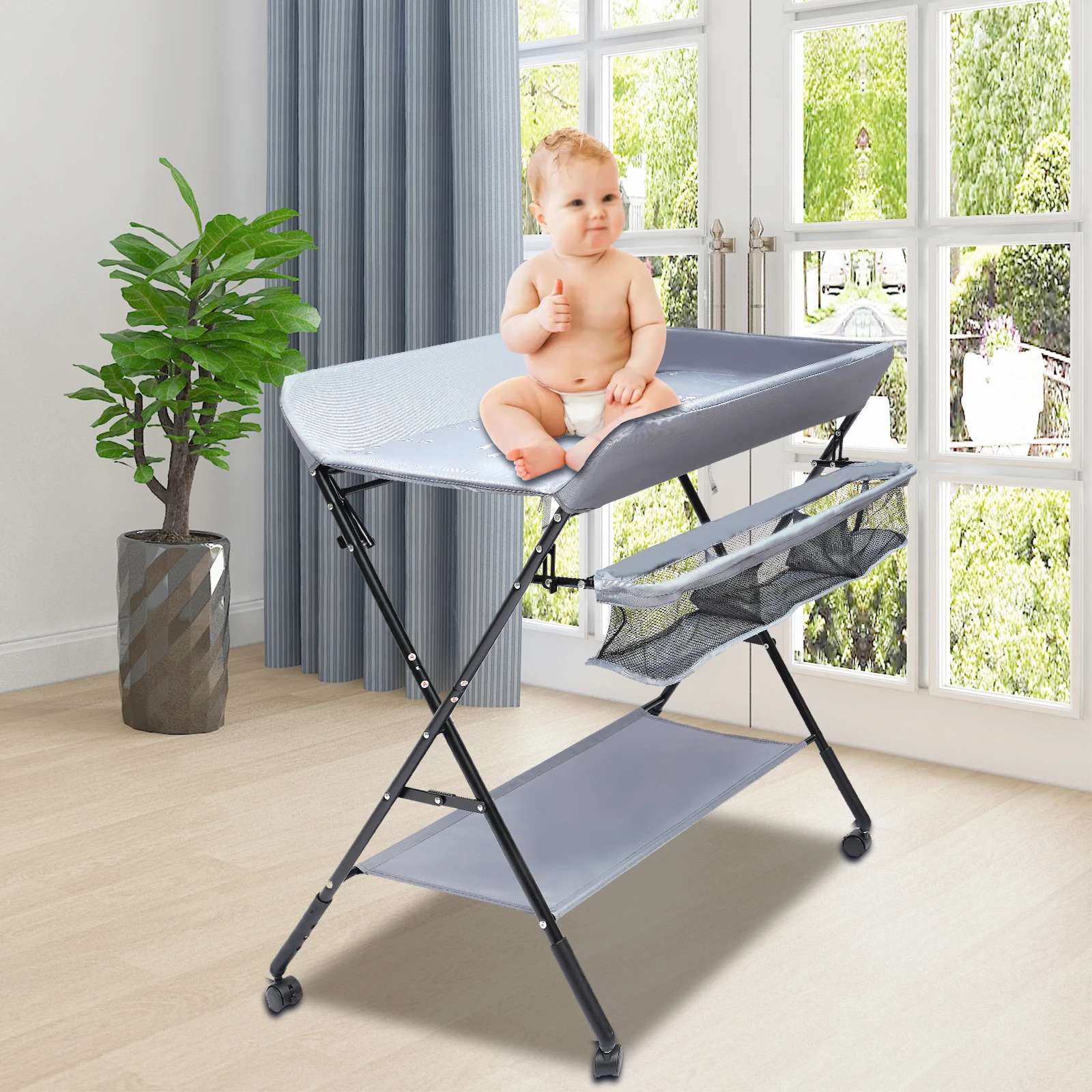 Foldable Baby Changing Table with Storage Portable Diaper Station Nursery Organizer 55 lbs Capacity for Infants 0-12 Months