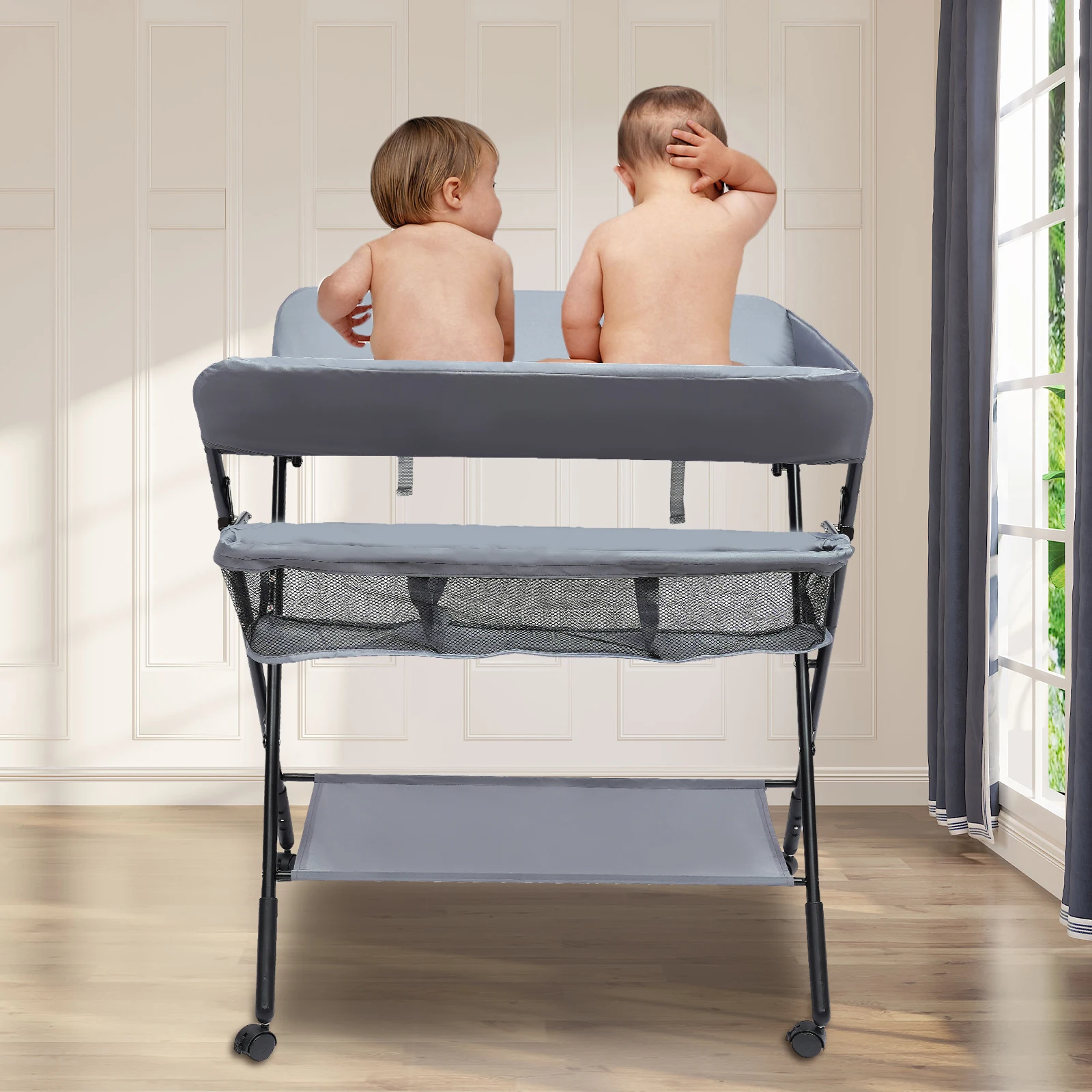 Foldable Baby Changing Table with Storage Portable Diaper Station Nursery Organizer 55 lbs Capacity for Infants 0-12 Months