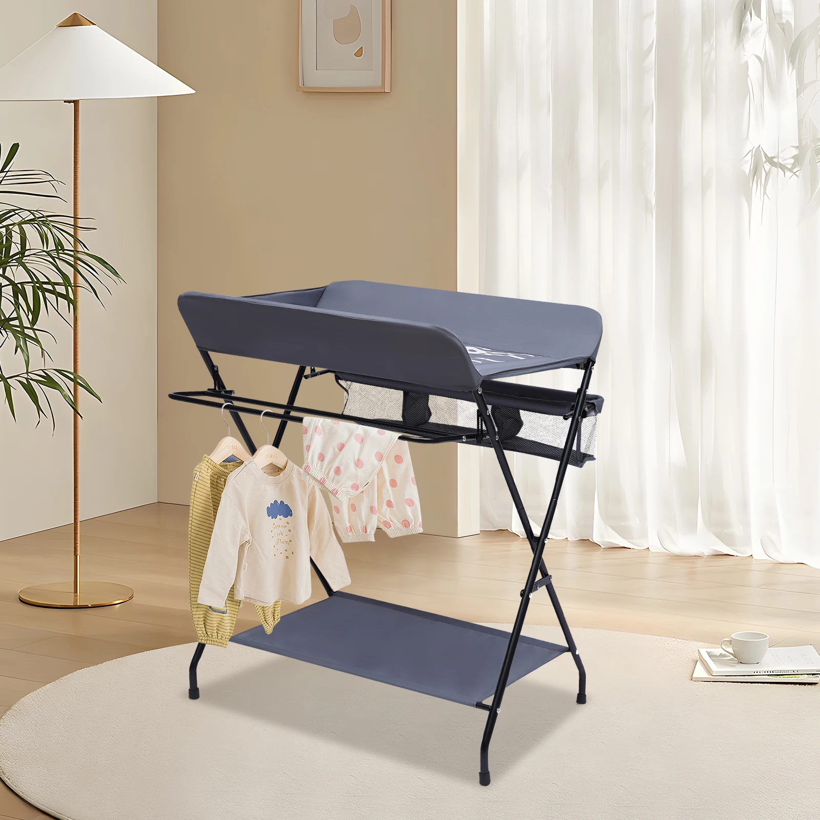 Foldable Baby Changing Table with Storage Portable Diaper Station Nursery Organizer 55 lbs Capacity for Infants 0-12 Months