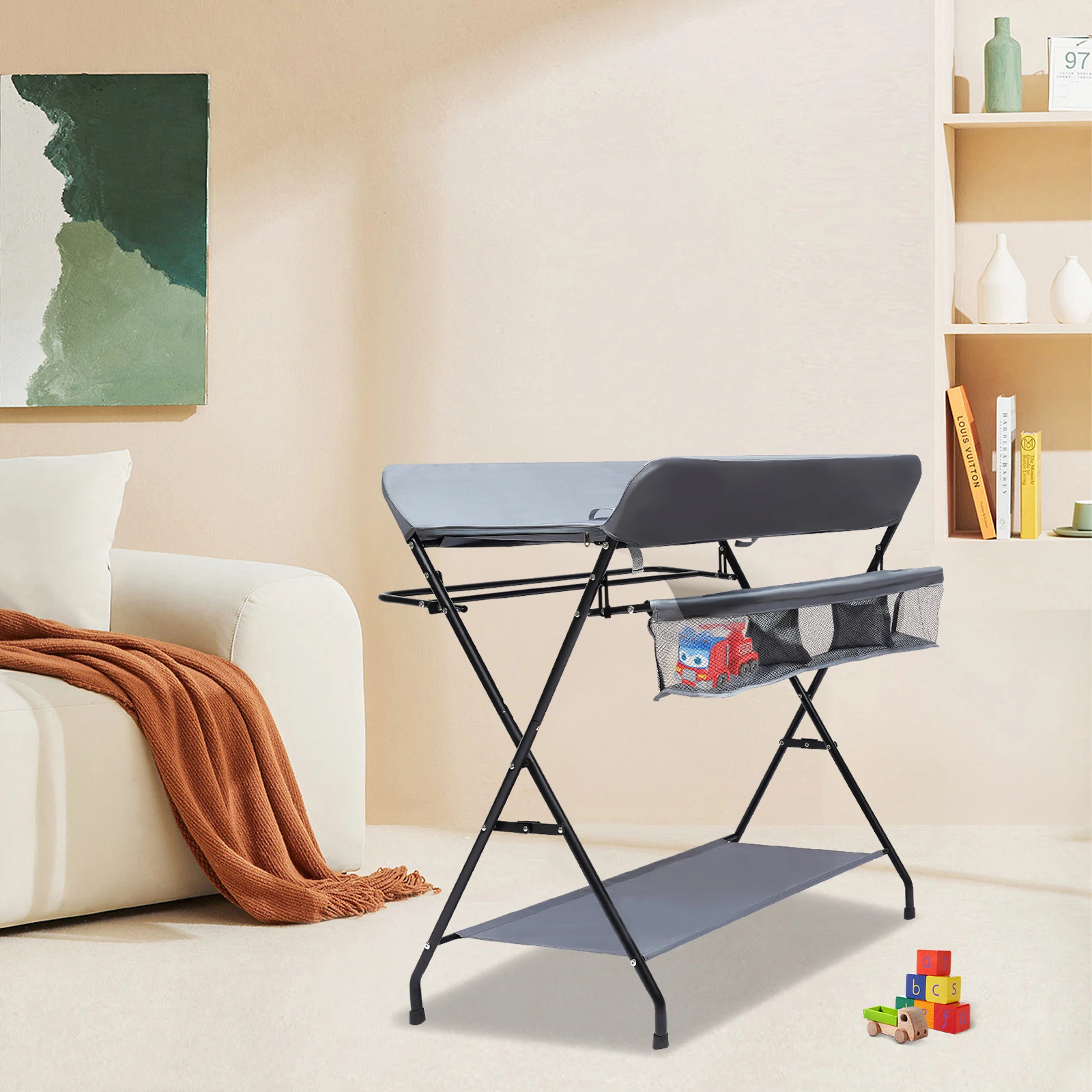 Foldable Baby Changing Table with Storage Portable Diaper Station Nursery Organizer 55 lbs Capacity for Infants 0-12 Months