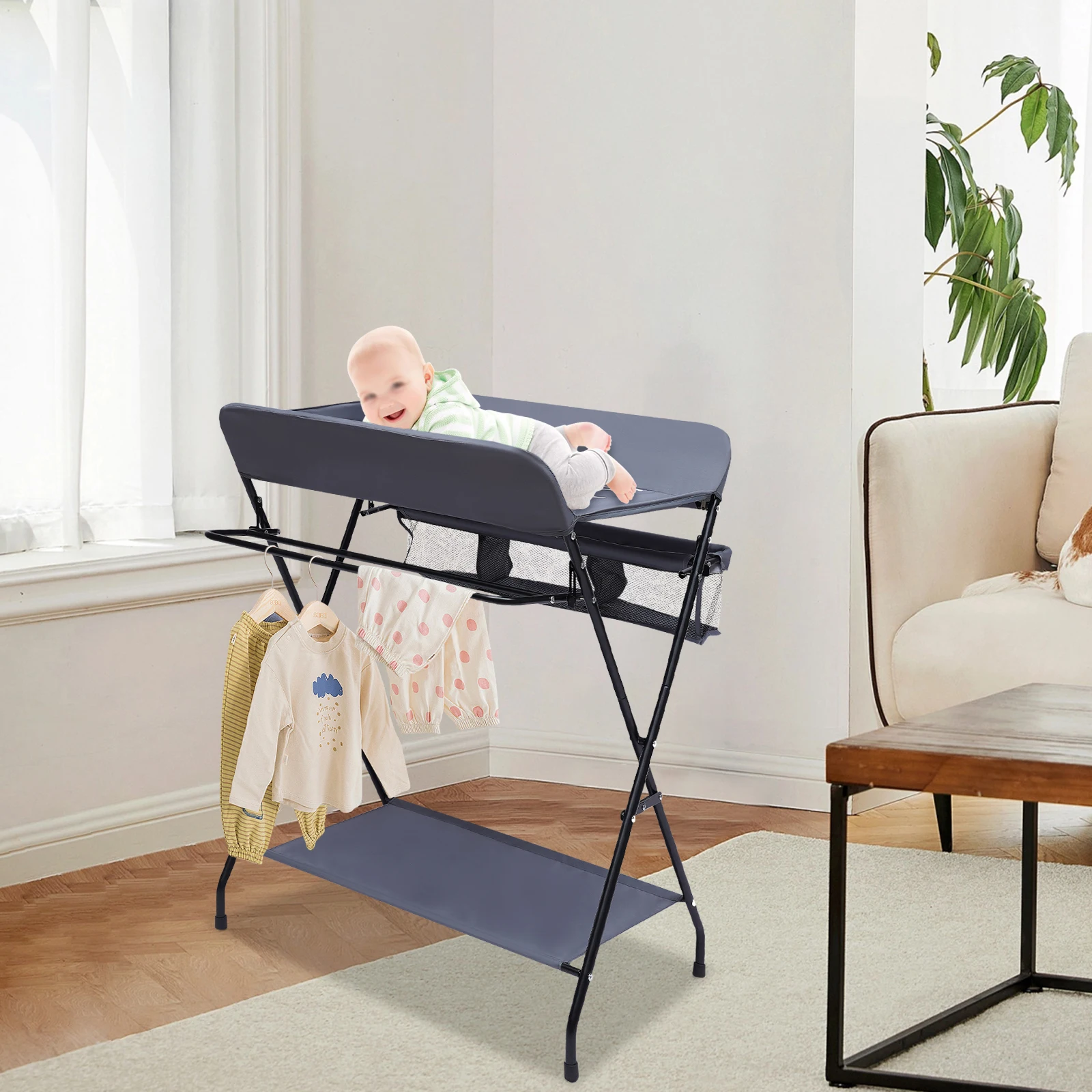 Foldable Baby Changing Table with Storage Portable Diaper Station Nursery Organizer 55 lbs Capacity for Infants 0-12 Months