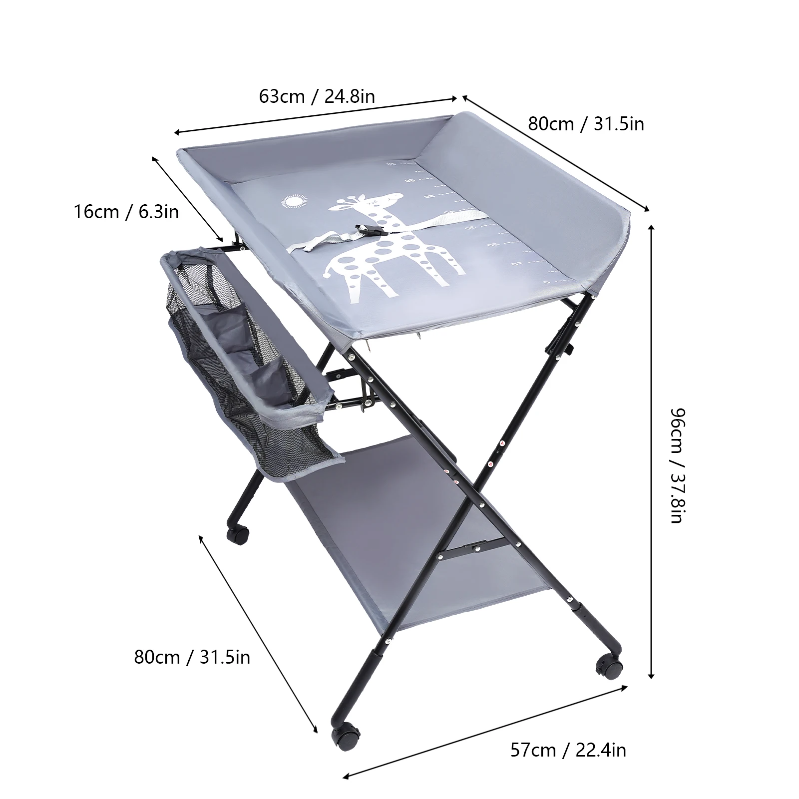 Foldable Baby Changing Table with Storage Portable Diaper Station Nursery Organizer 55 lbs Capacity for Infants 0-12 Months