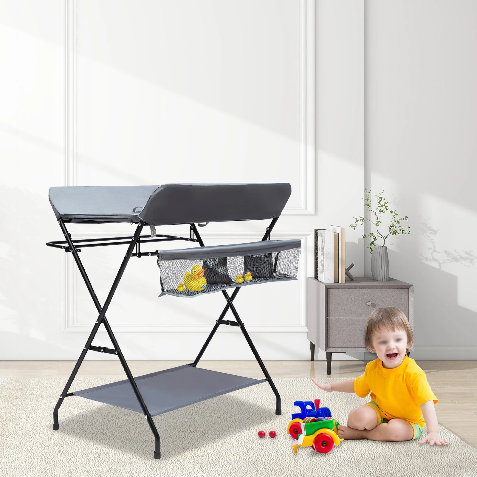 Foldable Baby Changing Table with Storage Portable Diaper Station Nursery Organizer 55 lbs Capacity for Infants 0-12 Months