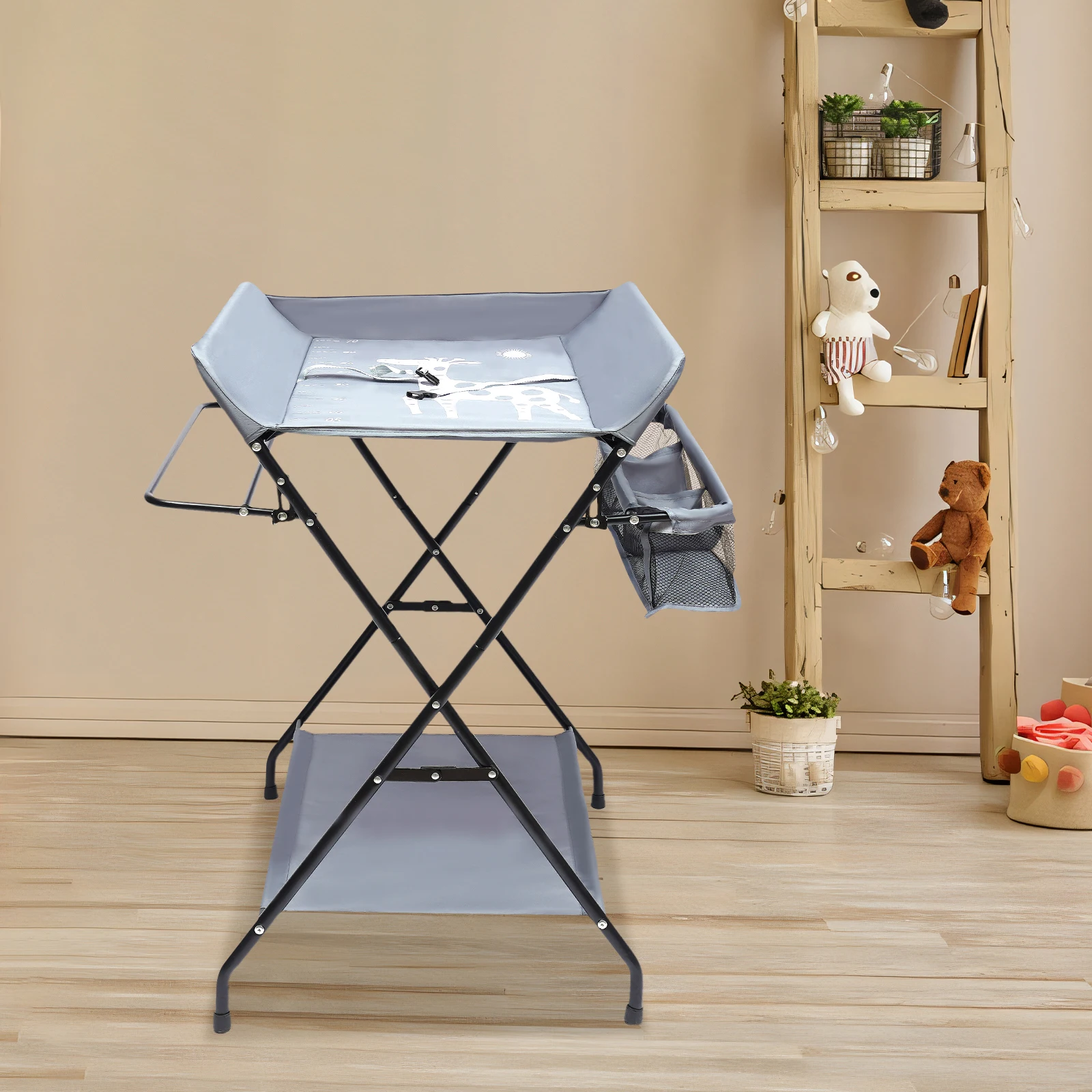 Foldable Baby Changing Table with Storage Portable Diaper Station Nursery Organizer 55 lbs Capacity for Infants 0-12 Months