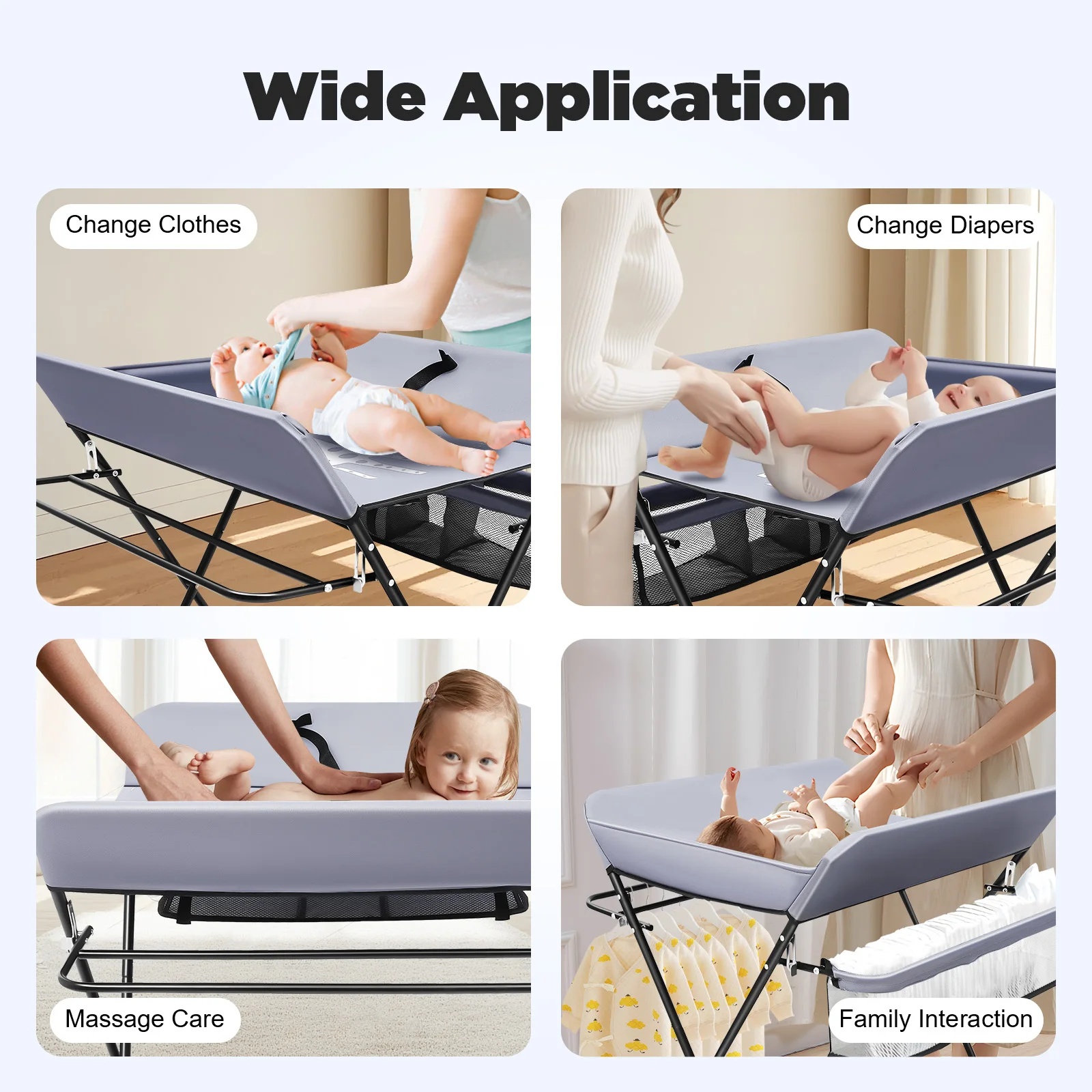 Foldable Baby Changing Table with Storage Portable Diaper Station Nursery Organizer 55 lbs Capacity for Infants 0-12 Months