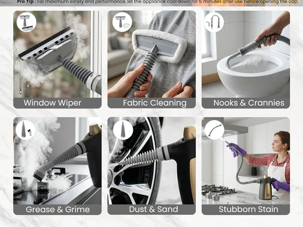 SUPERLEX Handheld Steam Cleaner 1050W 12-In-1 Multi Purpose Portable Steam Cleaning Machine, 350ML Tank High Temperature Chemical-Free Steamer with 12 Piece Accessories, For Kitchen Sofa Carpet Window Home & Car Deep Cleaning
