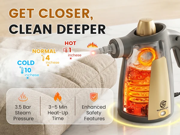 SUPERLEX Handheld Steam Cleaner 1050W 12-In-1 Multi Purpose Portable Steam Cleaning Machine, 350ML Tank High Temperature Chemical-Free Steamer with 12 Piece Accessories, For Kitchen Sofa Carpet Window Home & Car Deep Cleaning