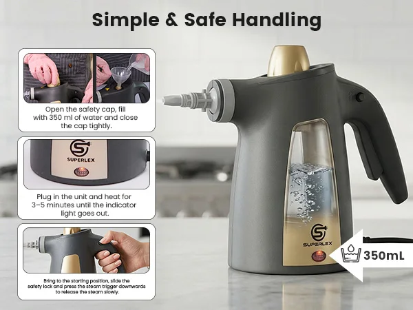 SUPERLEX Handheld Steam Cleaner 1050W 12-In-1 Multi Purpose Portable Steam Cleaning Machine, 350ML Tank High Temperature Chemical-Free Steamer with 12 Piece Accessories, For Kitchen Sofa Carpet Window Home & Car Deep Cleaning