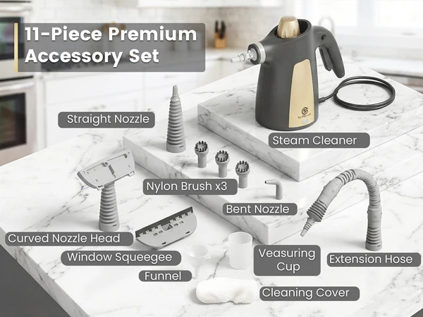 SUPERLEX Handheld Steam Cleaner 1050W 12-In-1 Multi Purpose Portable Steam Cleaning Machine, 350ML Tank High Temperature Chemical-Free Steamer with 12 Piece Accessories, For Kitchen Sofa Carpet Window Home & Car Deep Cleaning